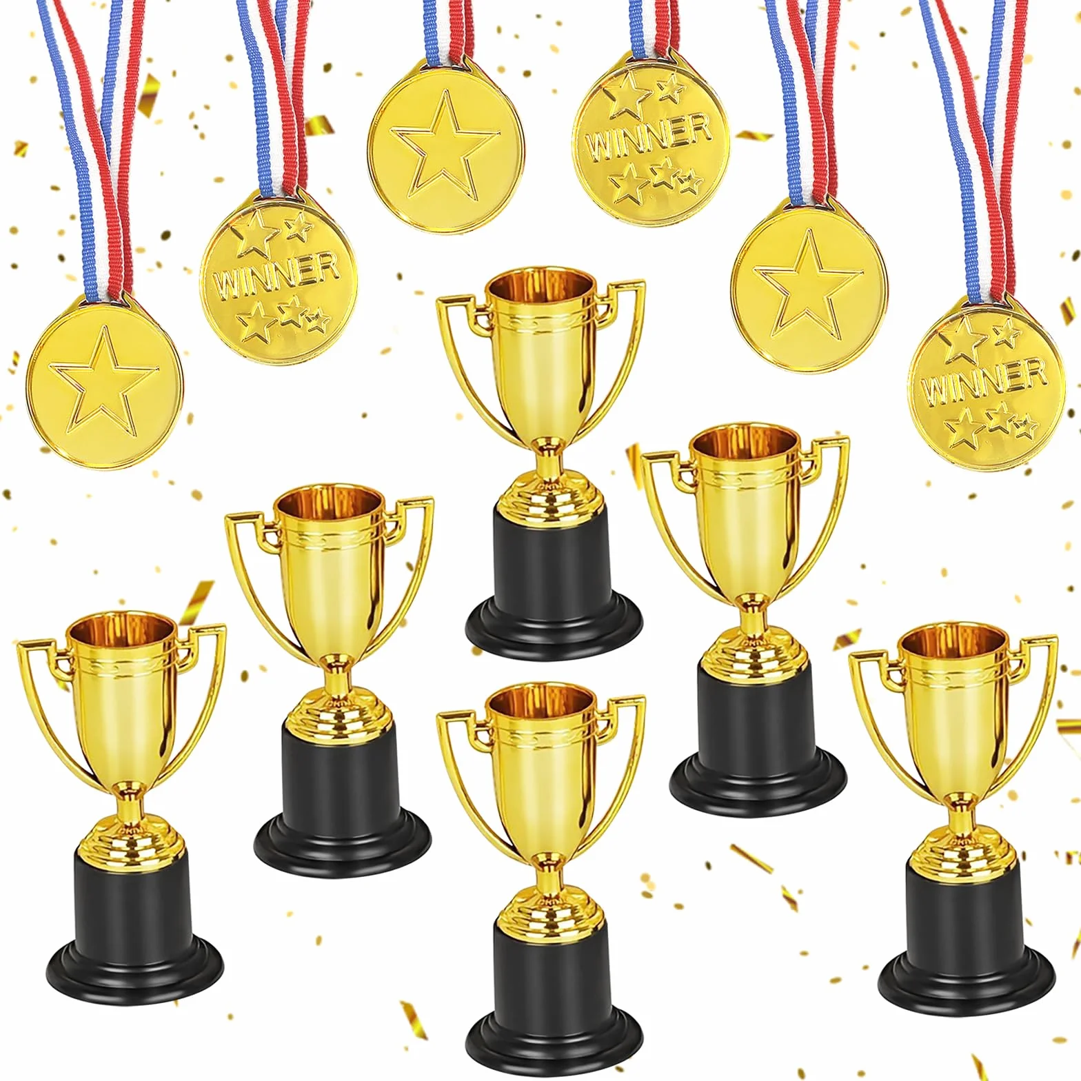 Médailles Mini Trophées Plastique 6 Pièces pour Fête Anniversaire Enfants Sport Scolaire Cadeaux Récompenses