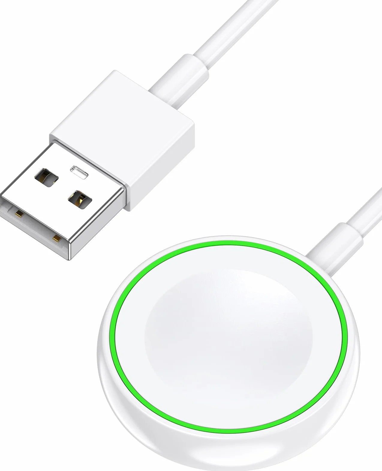 Chargeur Magnétique pour Apple Watch Series 11/10/9/8/7/6/5/4/3/SE/Ultra, Station de Chargement Rapide, Interface USB, Câble de Charge Magnétique sans Fil de 1m- Blanc