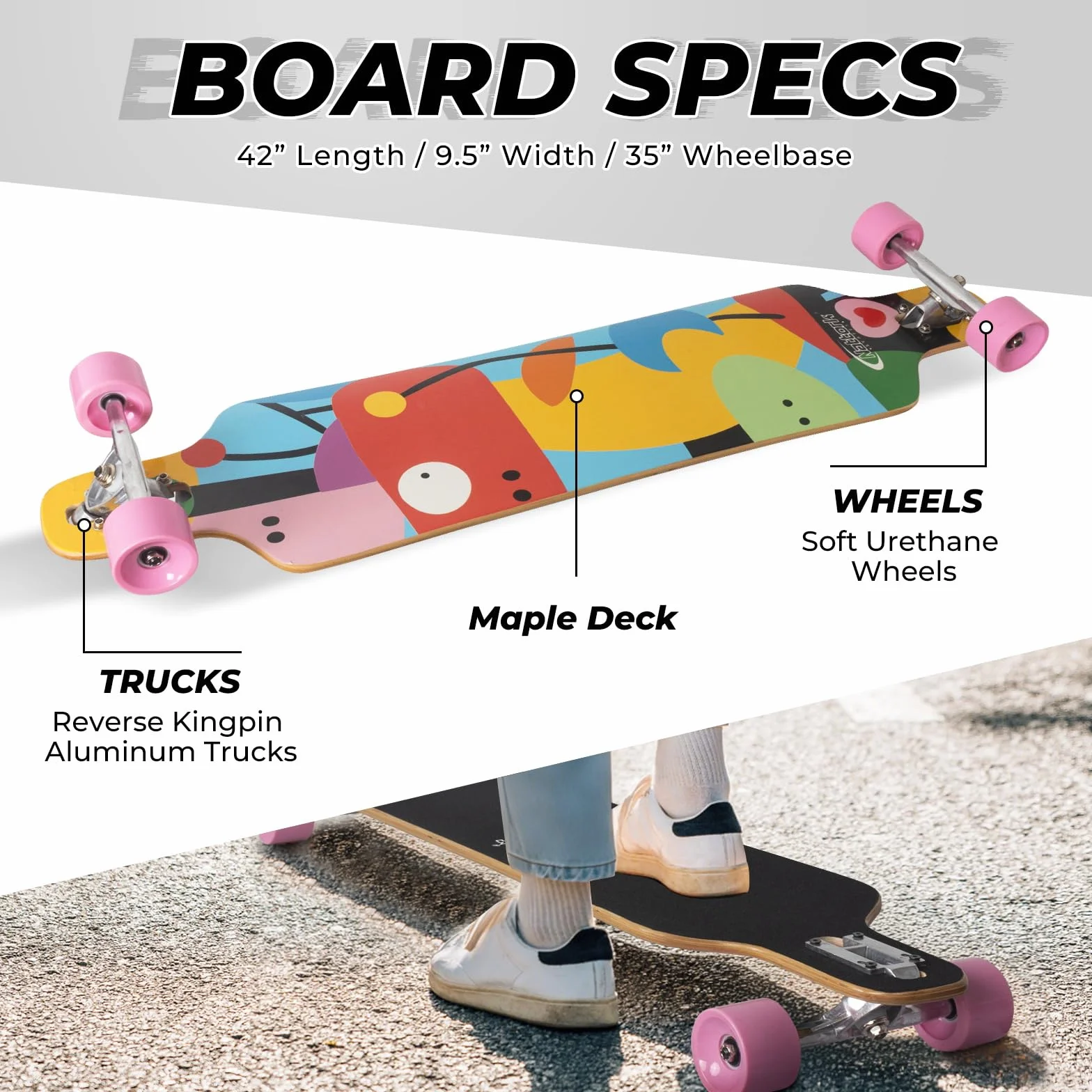 Nattork Cruiser Longboard Skateboard complet en bambou et érable dur canadien