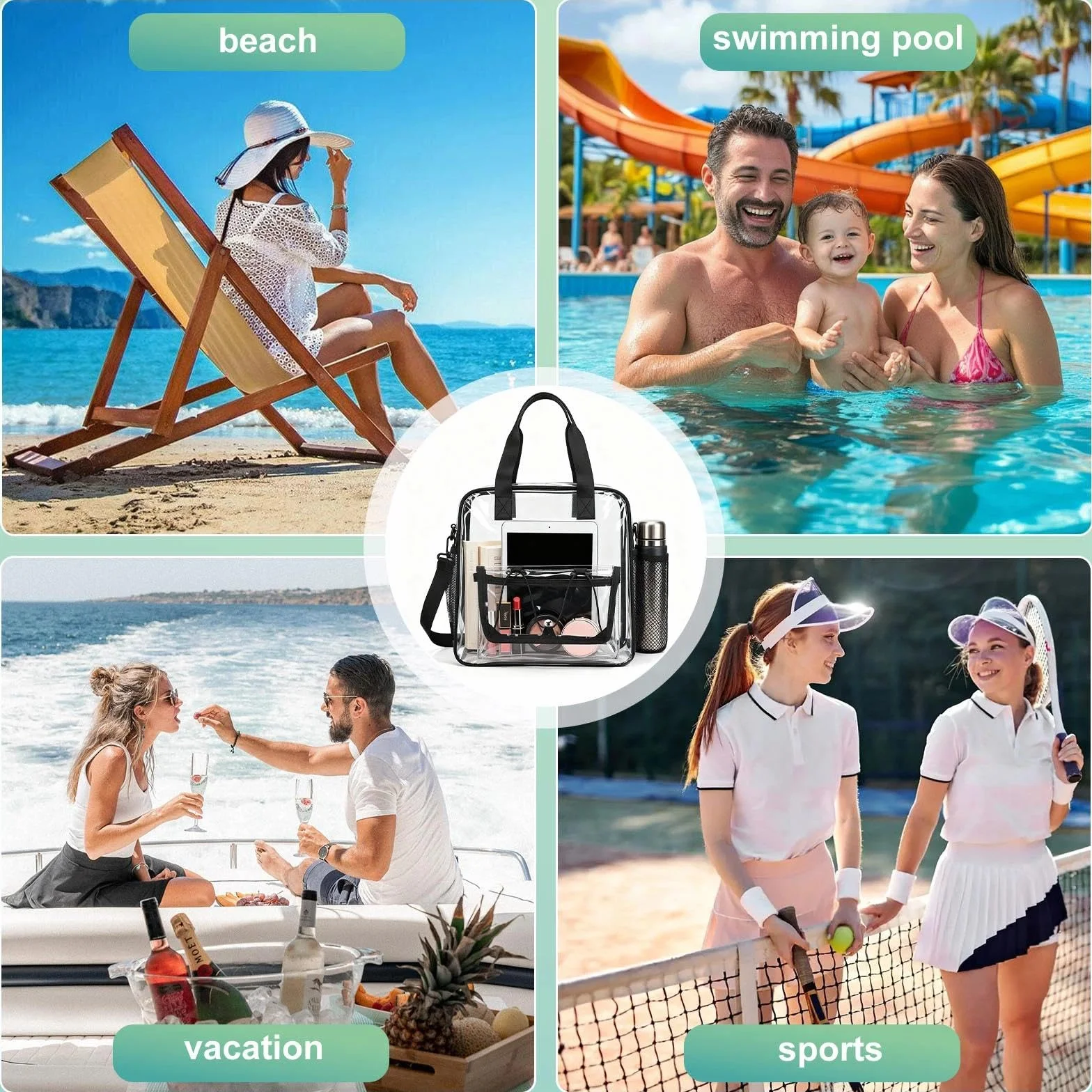 Sac Transparent Fourre Tout en PVC 30x30x13 cm Bandoulière Clear Bag pour Sports
