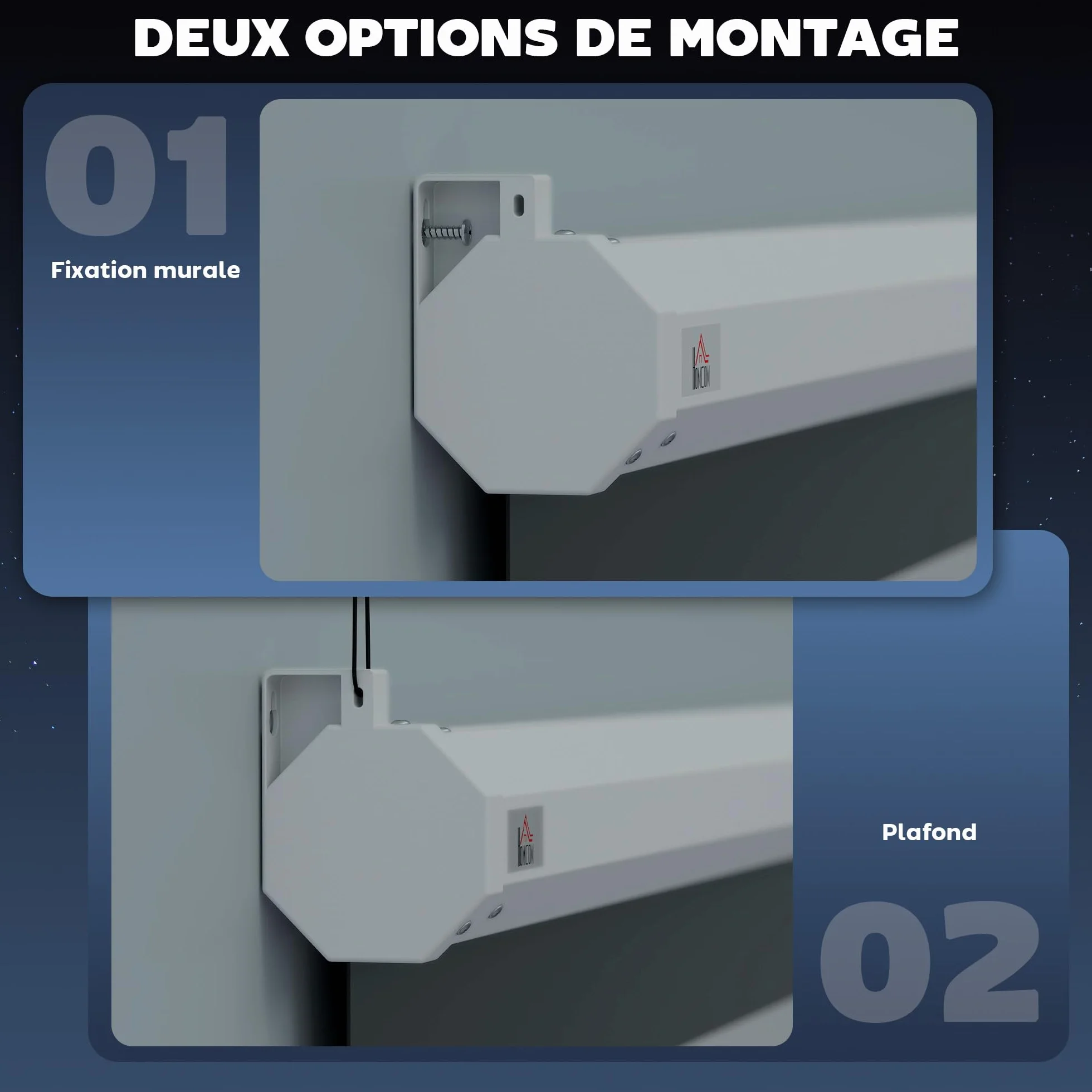 HOMCOM Écran Vidéoprojecteur 84 Pouces 4:3 4K HD Motorisé Électrique Montage Mural Plafond