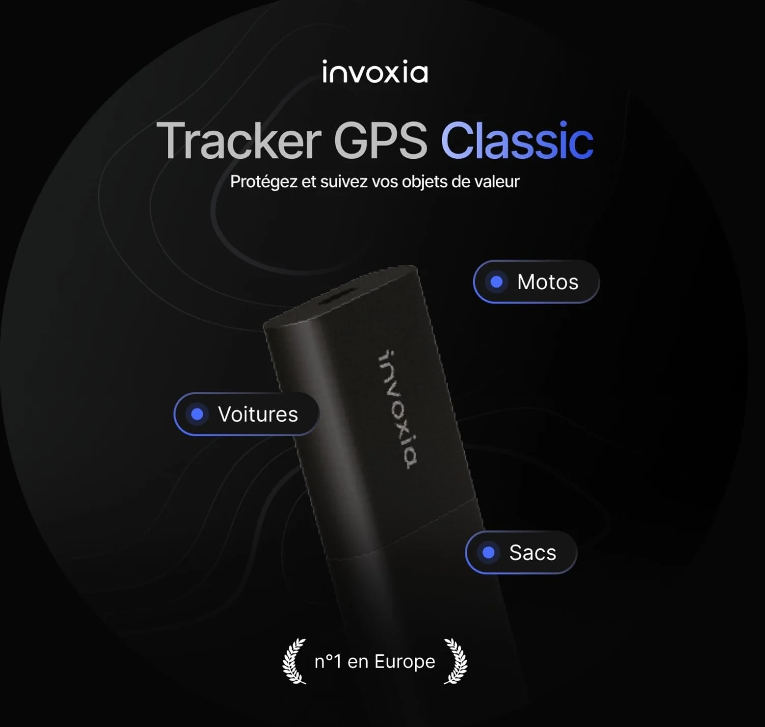 Invoxia Tracker GPS Classic Édition 2026 | Étanche, USB-C, précision GPS améliorée, abonnement 1 an inclus, alertes antivol