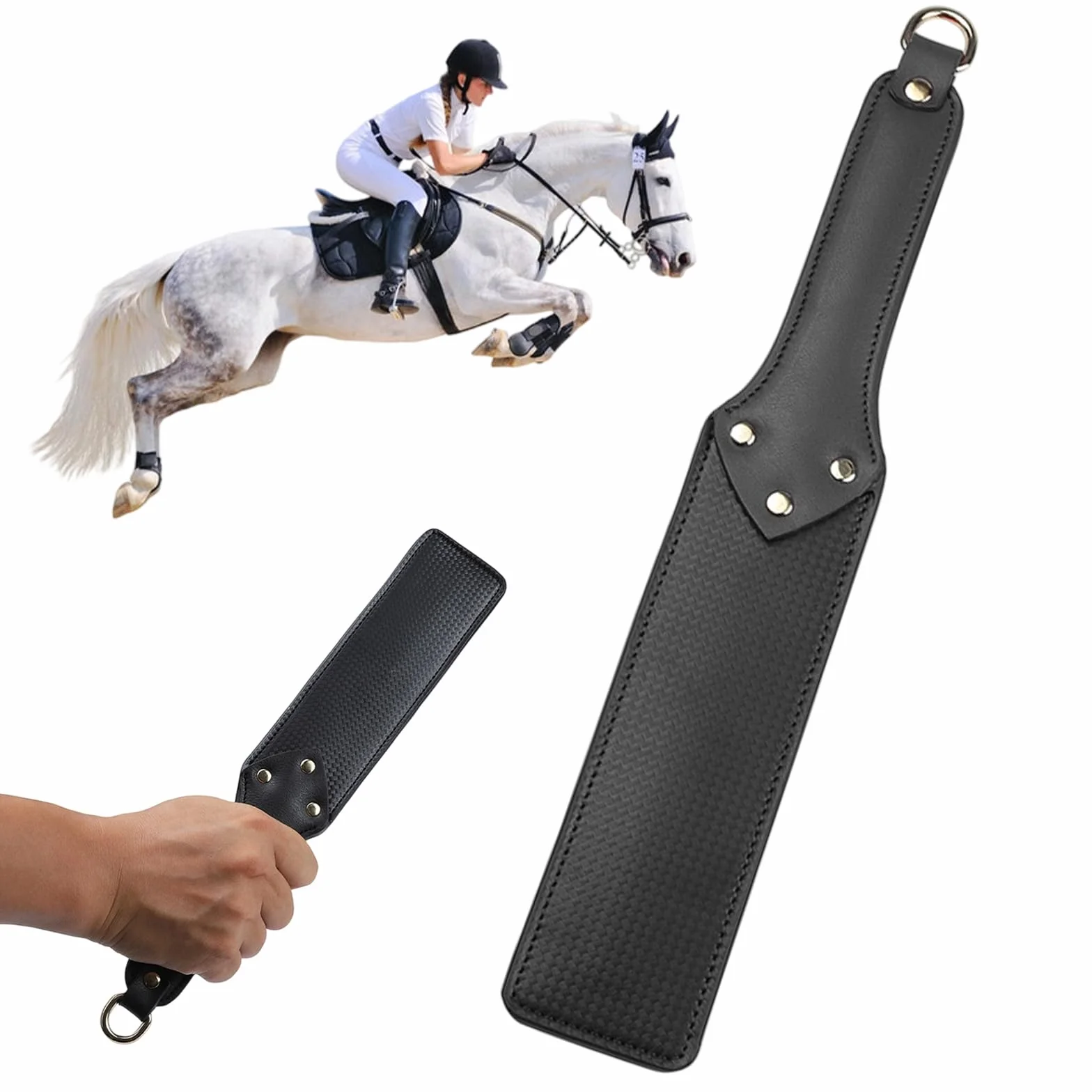 Cravache Noire en Cuir pour Cheval d'Équitation Dressage
