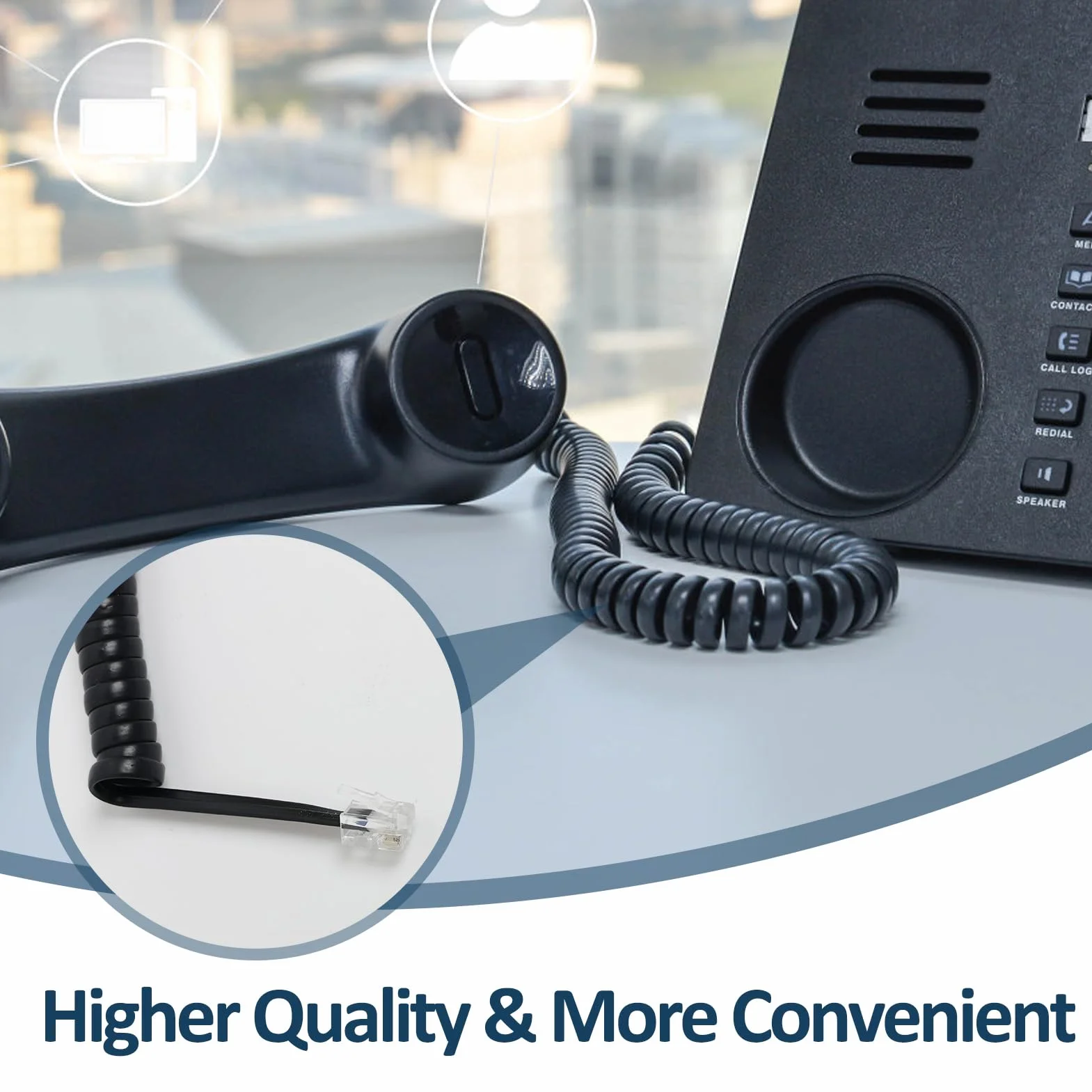 Cable Telephonique, 2 Pièces Cable Telephone Fixe 2,8 Mèter, Câble pour Combiné de Téléphone Fixe, Cable Telephone Fixe Rj9 Pour Téléphone Fixe du Bureau à Domicile, Noir