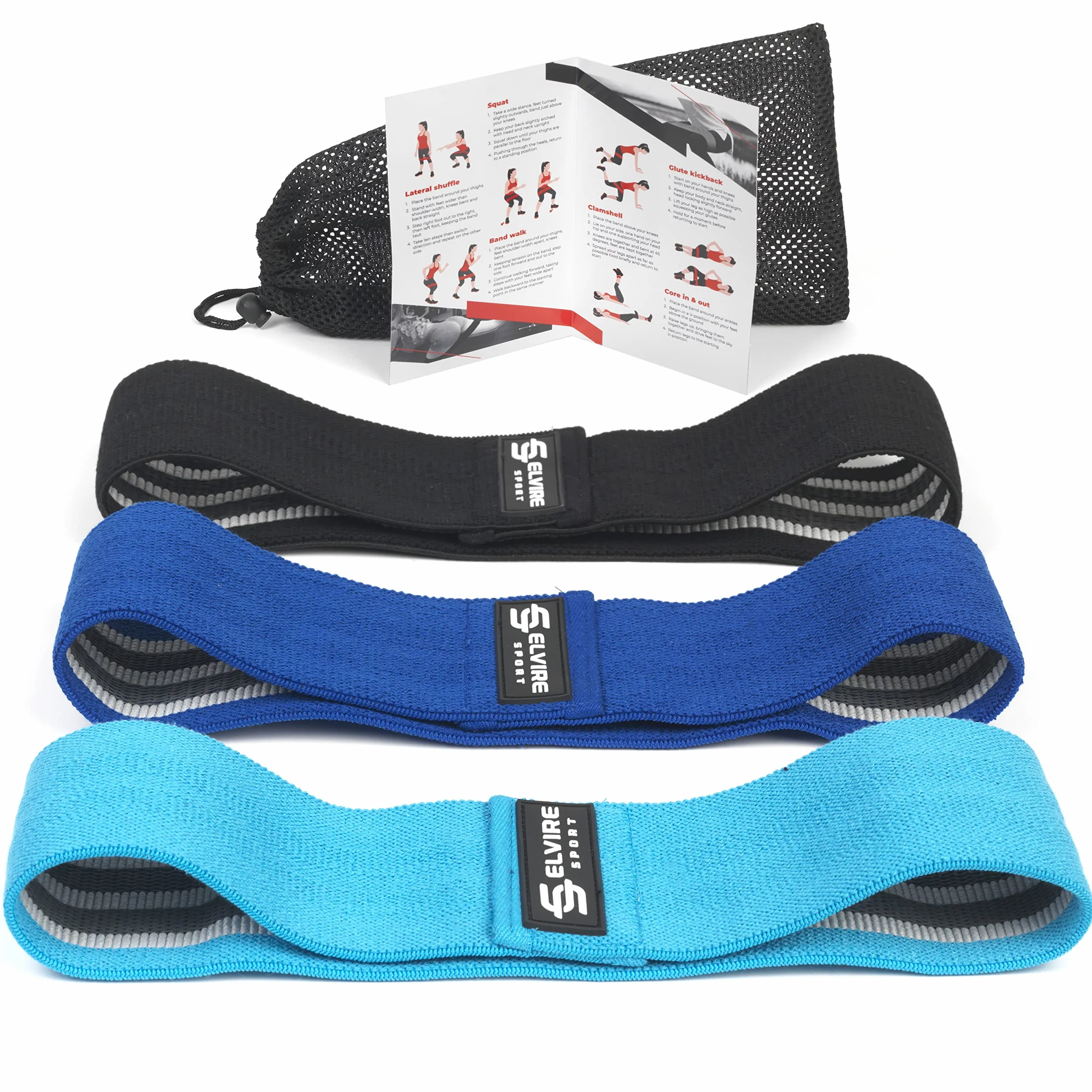ELVIRE SPORT Bande Élastique Musculation Femme et Homme, Lot de 3, Résistance Fitness en Tissu Yoga Pilates Crossfit