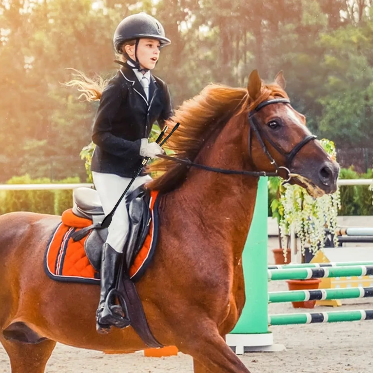 Cravache en cuir véritable pour cheval, fouet anglais PU pour sports équestres