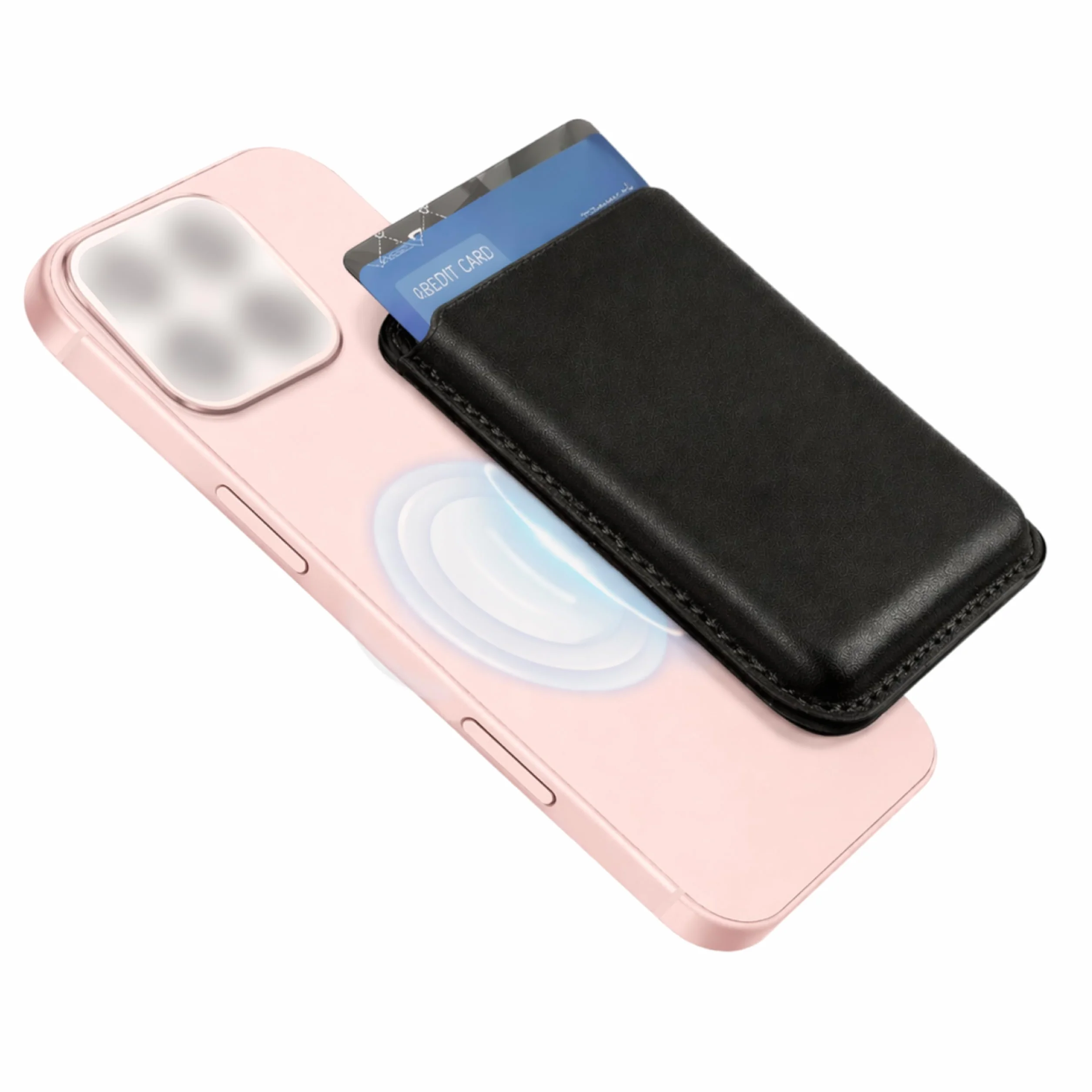 Porte Carte Magnétique Aimants Puissants Compatible iPhone 17/17e/Air/16/15/14/13/12 pour 2-3 Cartes