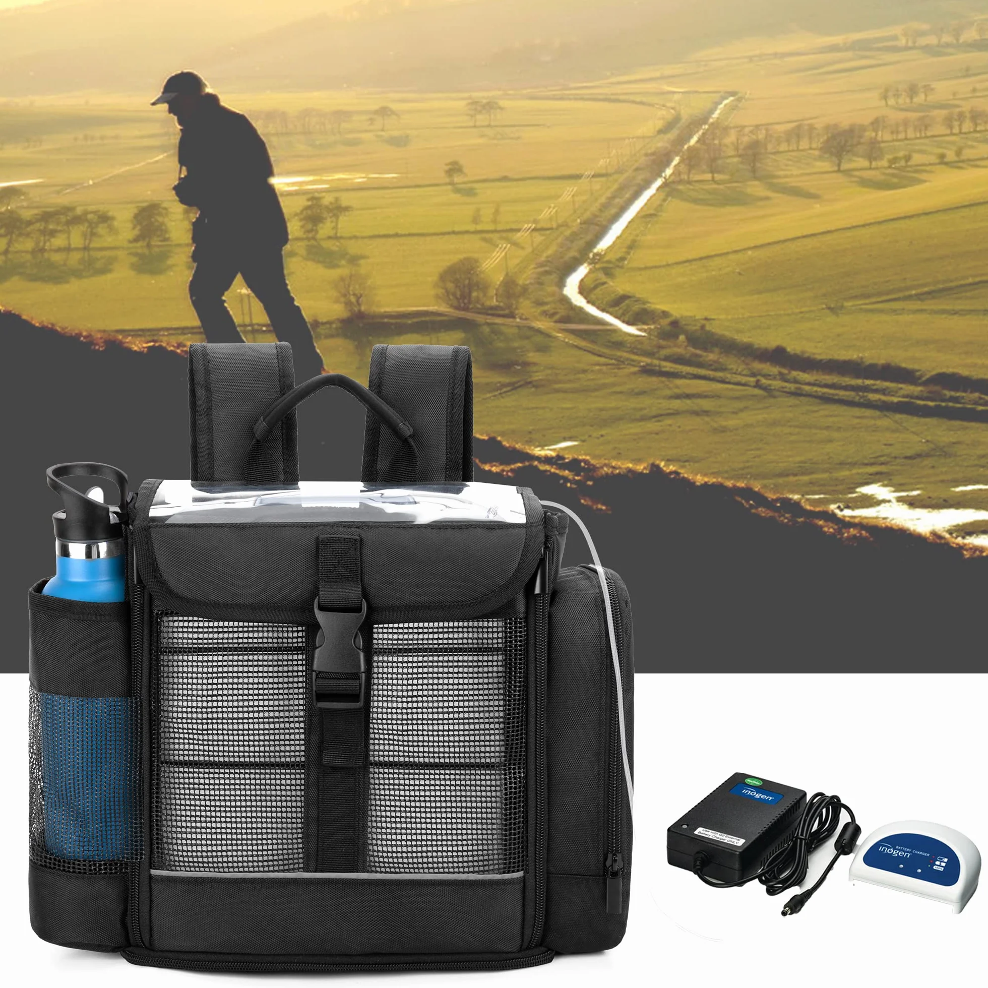 CURMIO Sac à dos portable pour concentrateur d'oxygène compatible avec Inogen One, Oxygo, Caire Units, SimplyGo Mini, POC Sac de voyage pour l'appareil et les accessoires, (Design Breveté), Noir