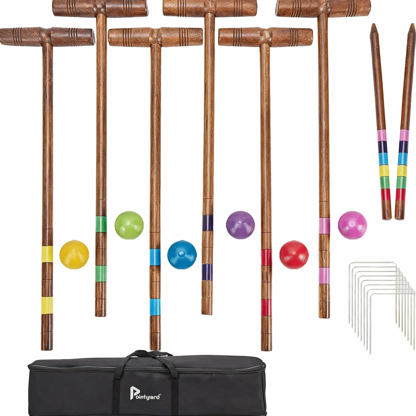 Ensemble de croquet 81.3 cm pour 6 joueurs, Style classique vintage, Piquets pour adultes et famille