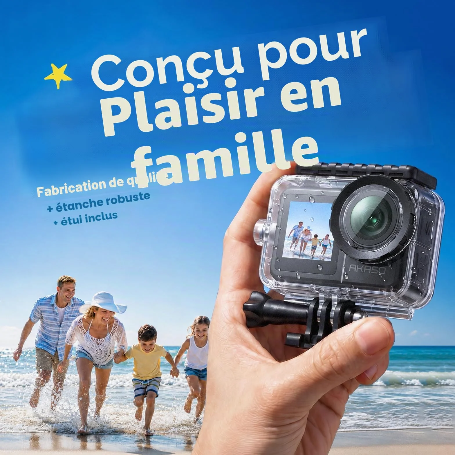 AKASO Brave 7 Caméra Sport 4k 30FPS 20MP WiFi 40M Plongée Écran Tactile IPX7 EIS 2.0 Double Écran 128 Go