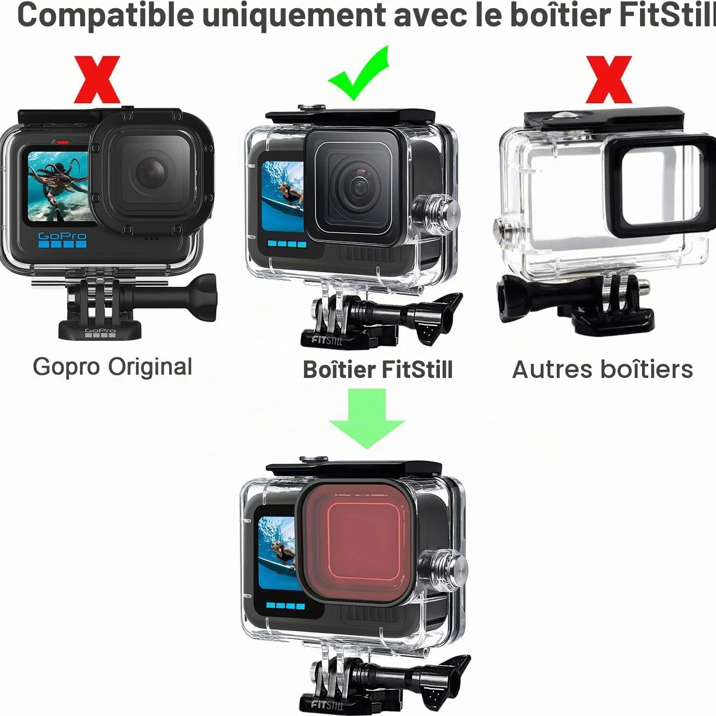 FitStill Lot de 3 Étuis de Protection Étanches pour Go Pro Hero Noir 60 m