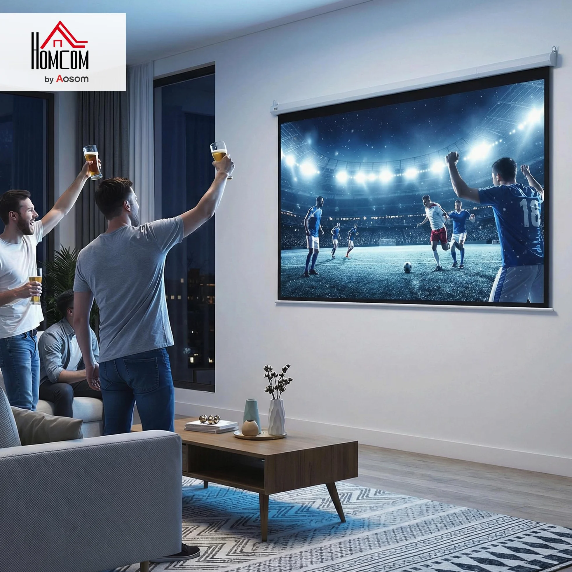 HOMCOM Écran Vidéoprojecteur 84 Pouces 4:3 4K HD Motorisé Électrique Montage Mural Plafond
