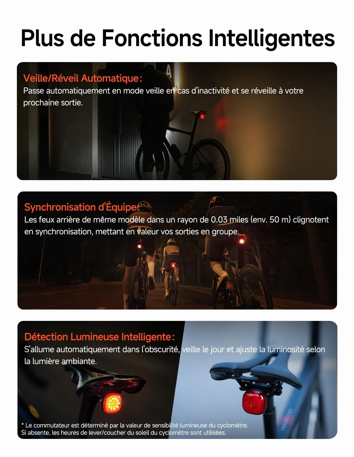 iGPSPORT TL50 Feu Arriere Velo IPX7 6 Modes 1.2 km Avertissement Freinage