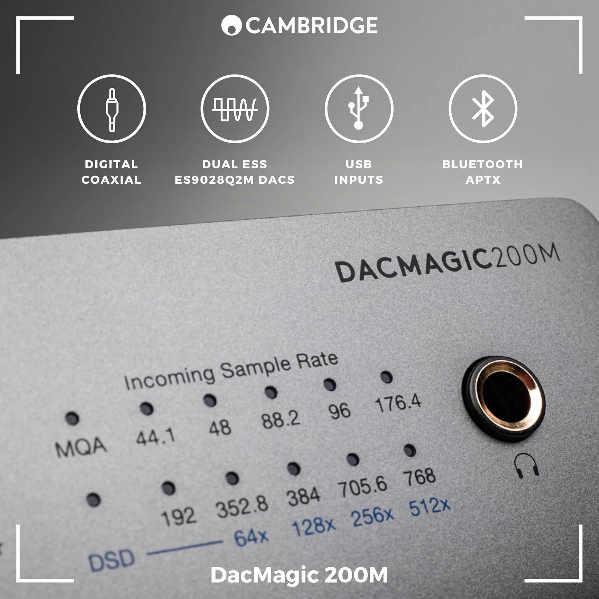 Cambridge Audio DacMagic 200M MQA HiFi DAC et amplificateur de casque avec Bluetooth - Support PC/MAC avec connexion USB - Gérer des fichiers numériques jusqu'à 24/768 ou DSD512 (gris lunaire)