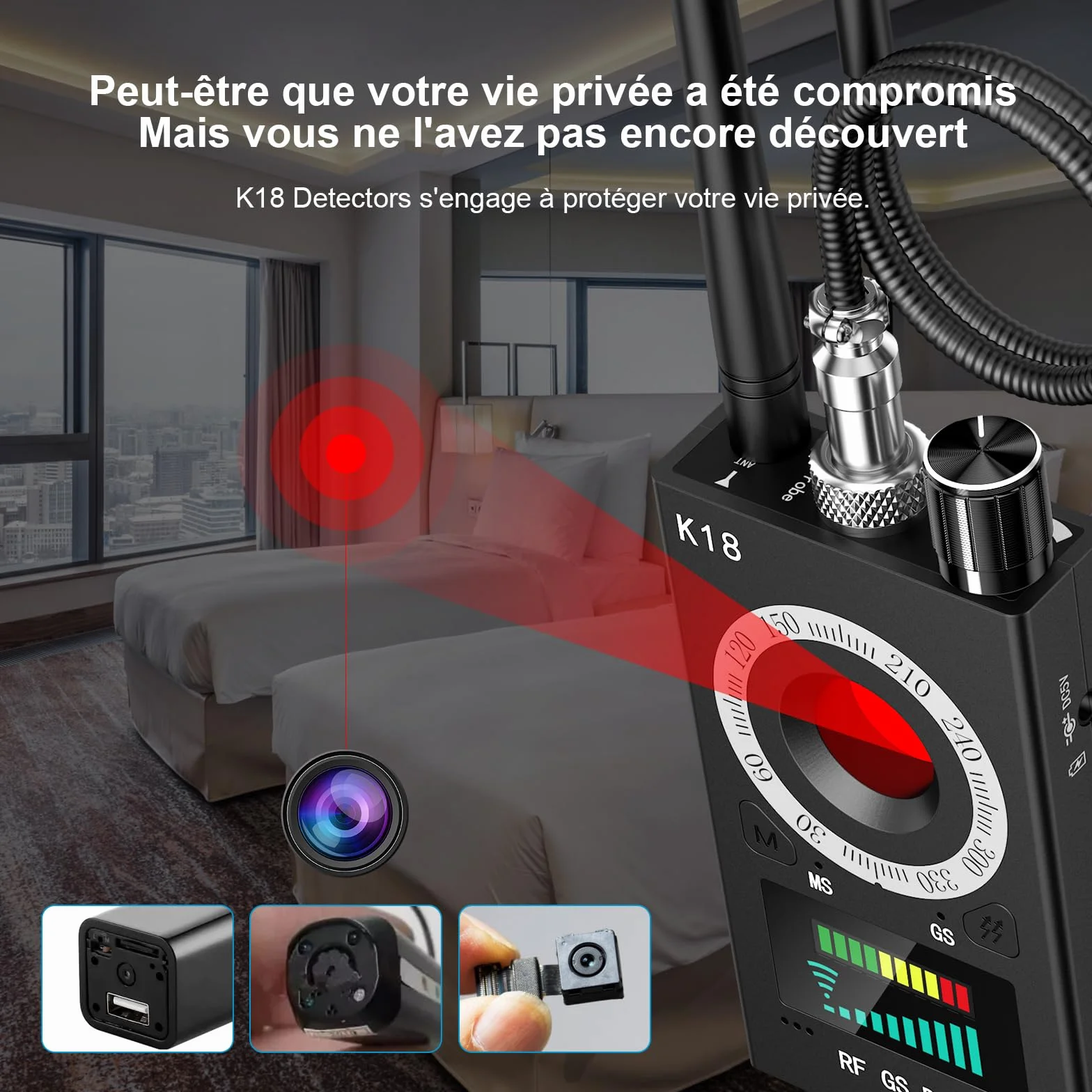 Menborn Détecteur Micro Espion, Détecteur de Micros GPS, Détecteur d'espions, Detecteur de Camera et Micro Espion, Détecteur de Bugs pour pour Bureau à Domicile Hôtel