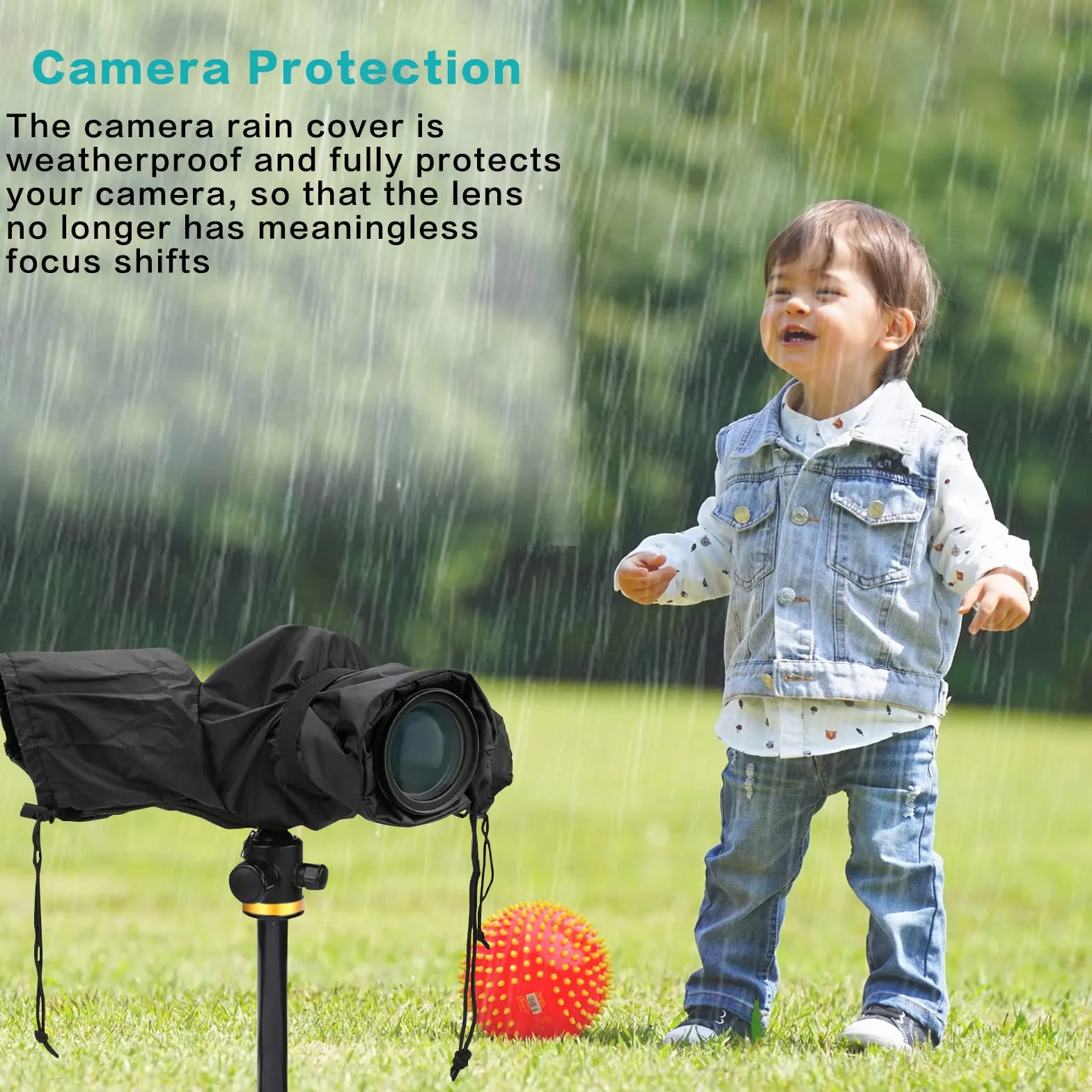Protection Pluie Appareil Photo, Housse de Pluie pour Appareil Photo avec Fenêtre Transparente et Double Fermeture Éclair, Extérieur PVC, pour Reflex et Hybrides, Objectif Jusqu’à 22 cm