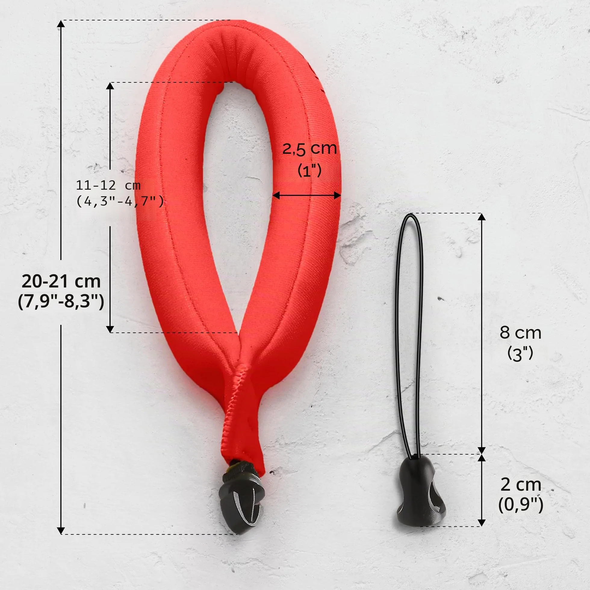 Lot de 2 flotteurs étanches pour appareil photo - Dragonne pour appareils sous-marins – GoPro/Panasonic Lumix et plus – Flotte téléphone, étui, maintient clés, évite couler – (rouge et orange)