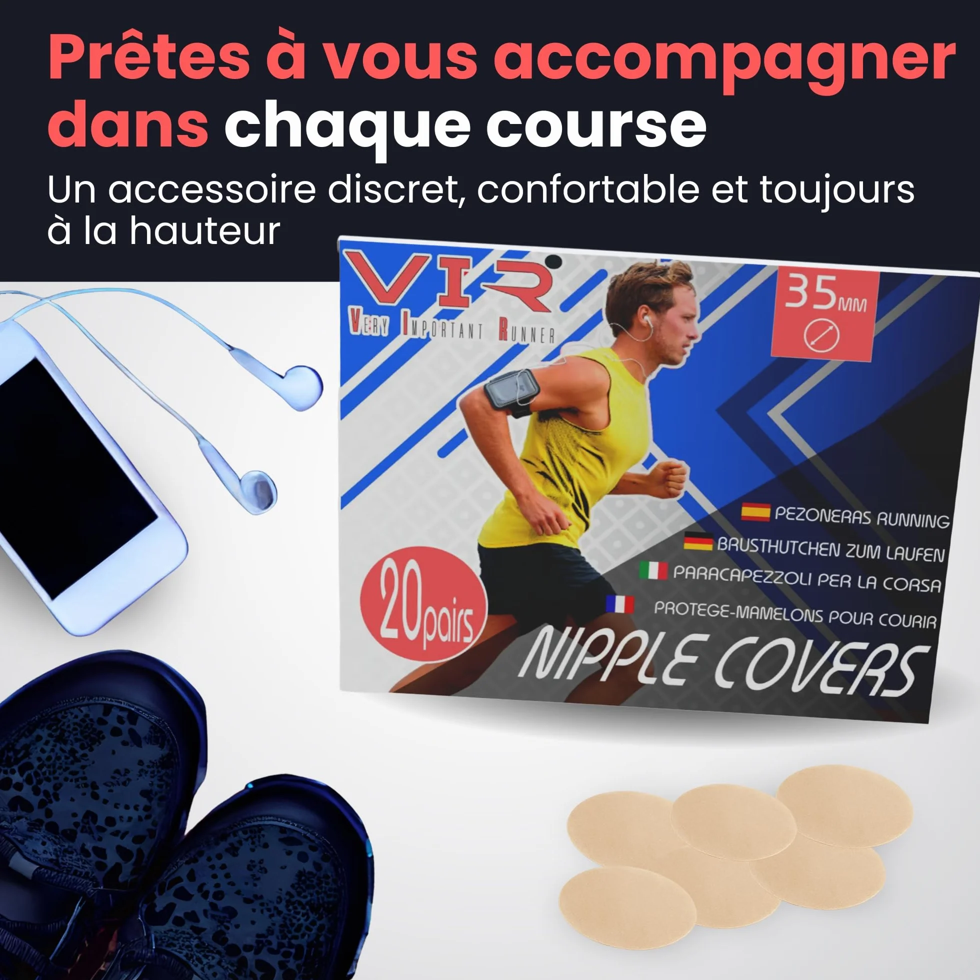 Protège Mamelon Running Homme 35mm Jetable Adhésif Résistant Cœur Doux