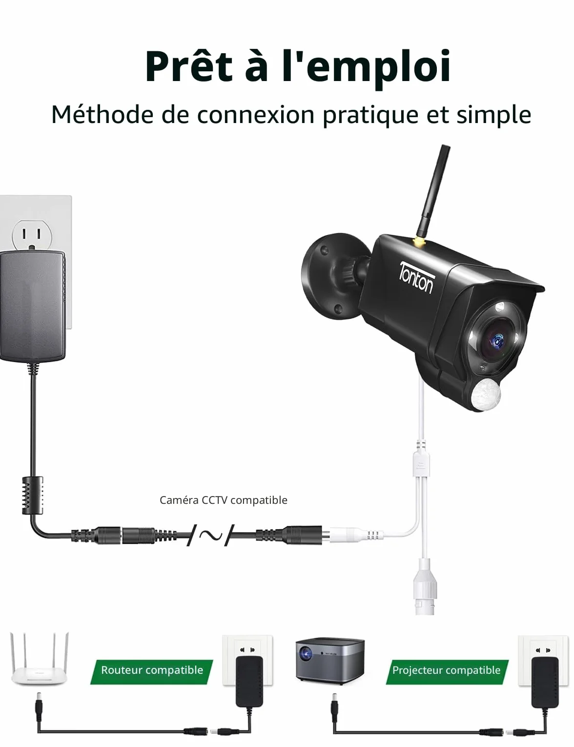 Tonton Cordon d'extension d'alimentation 12V DC 1M 2.1mm x 5.5mm Noir