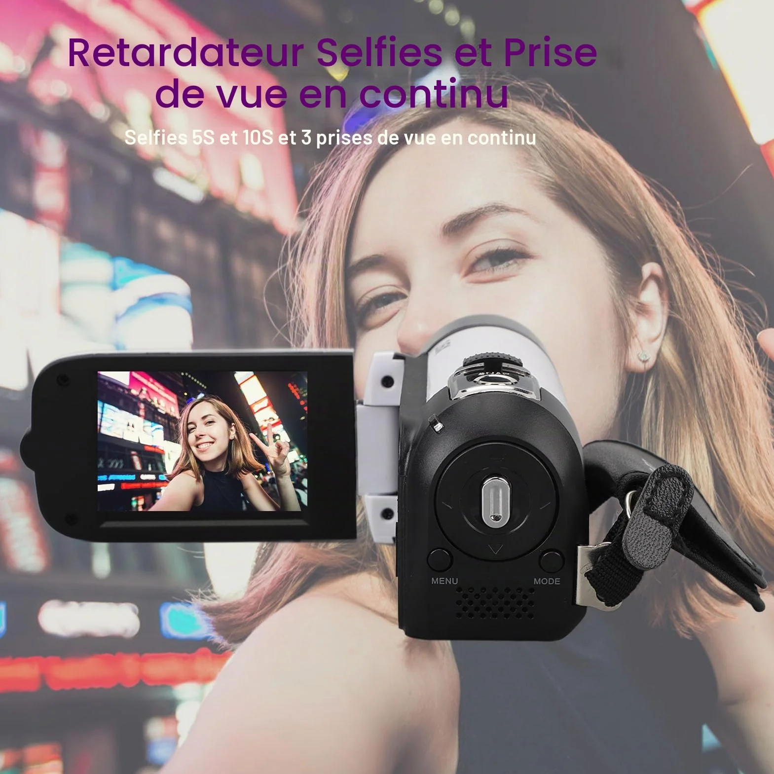 Bewinner Caméra DV 16 MP,Zoom numérique 16X, Appareil Photo 1080P avec écran LCD de 2,7 Pouces, Anti-Vibration, Selfie avec minuterie e, Enchufe européen 100-240 V