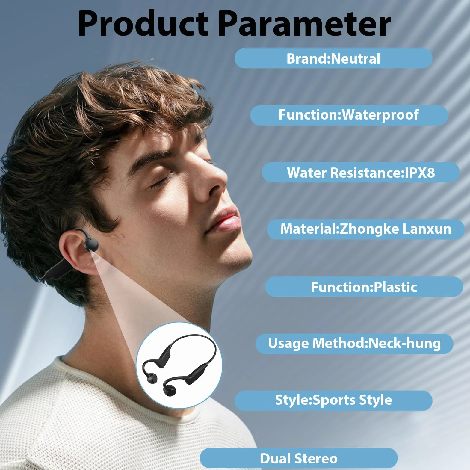 Casque Conduction Osseuse Ecouteurs Bluetooth sans Fil V5.3 HiFi Stéréo Sport avec HD Micro Casque de Sport étanche IPX8 pour Course à Pied Natation Cyclisme Fitness Bureau