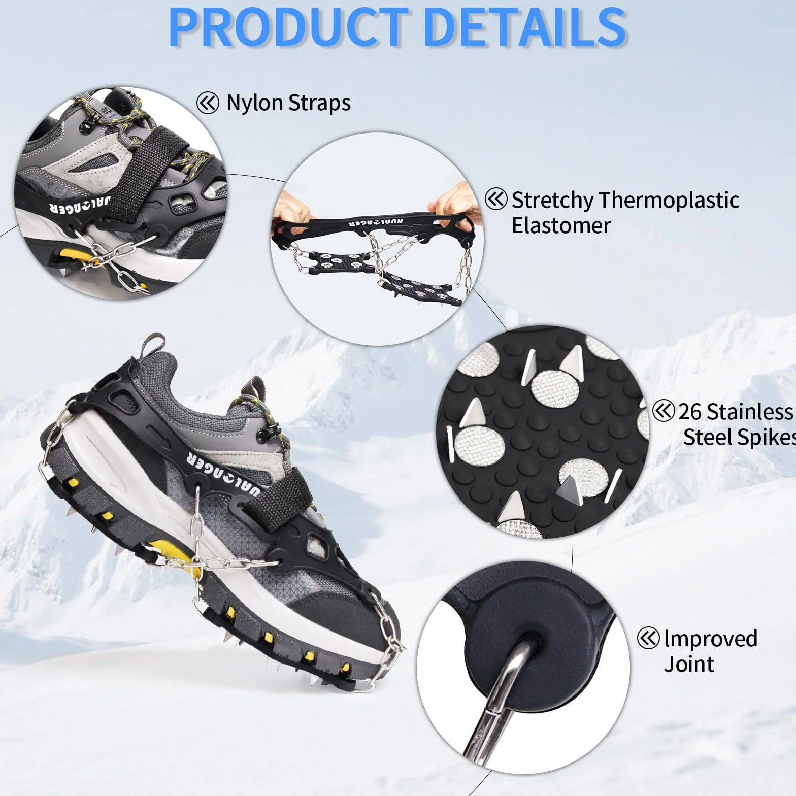 Crampons pour Bottes de Randonnée Acier Inoxydable Antidérapant pour Chaussures Randonnée Alpinisme