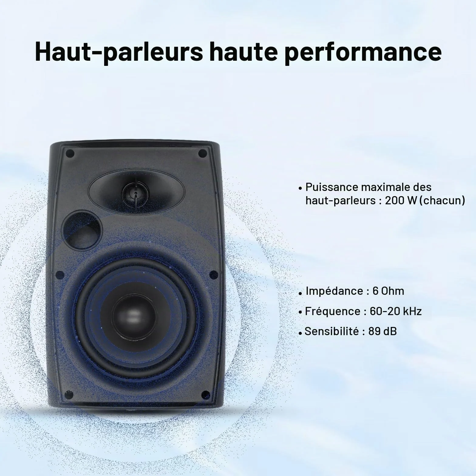 Herdio 6,5 Pouces 800 W Haut-parleurs Bluetooth d'extérieur, filaires étanches avec amplificateur Multifonctionnel, Haut-parleurs muraux pour terrasse, Piscine, Jardin (Noir)