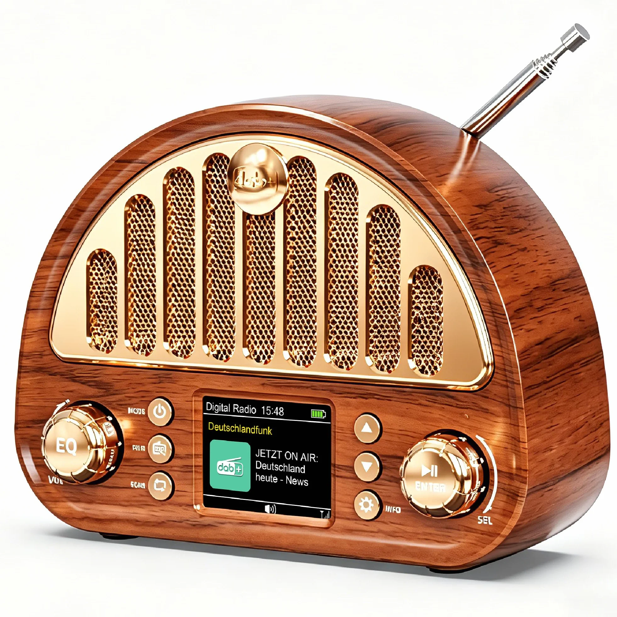 Radio Vintage DAB+/FM Bluetooth Portable, Poste Radio Numérique avec Batterie Rechargeable 3000 mAh, Double Réveil