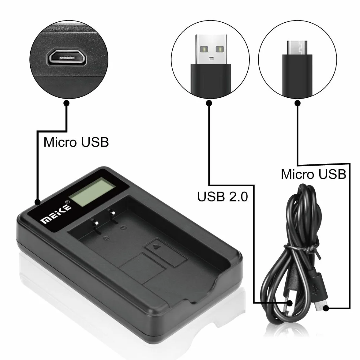 Meike MK-LC1 Chargeur de batterie Li-ion avec écran LCD pour batterie MK 420 Speedlite Series (MK-LP1)