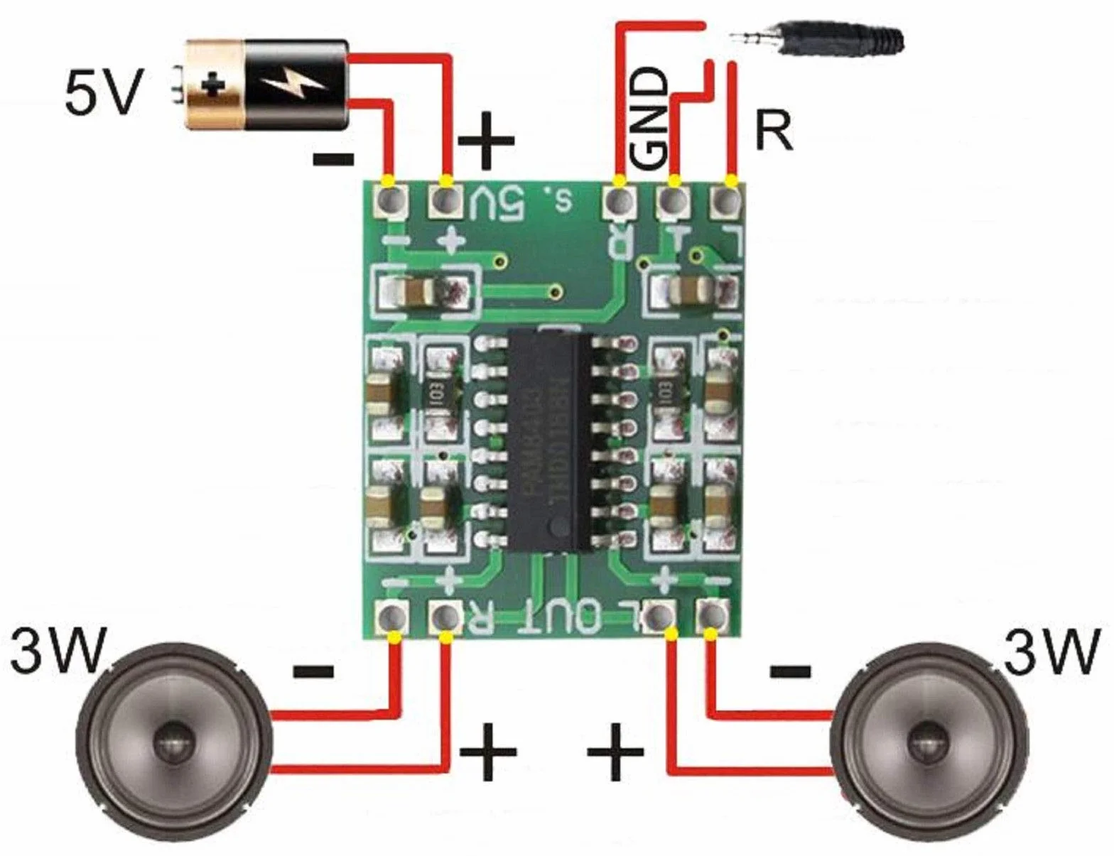 2pcs PAM8403 Audio Module Class-D Digital Amplifier Board 2.5 to 5V USB Power