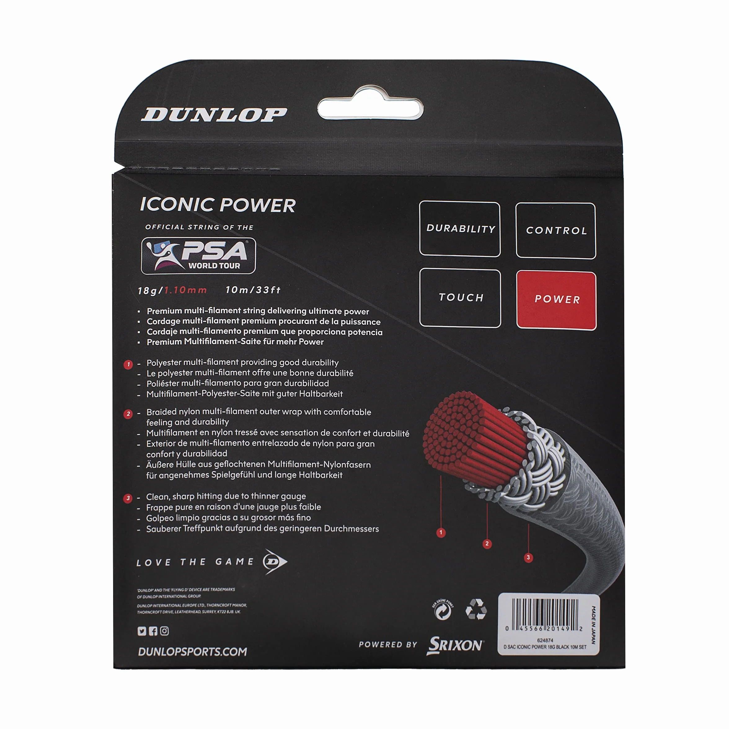 Dunlop Iconic Power Squash Corde 18g 1,10mm 10m