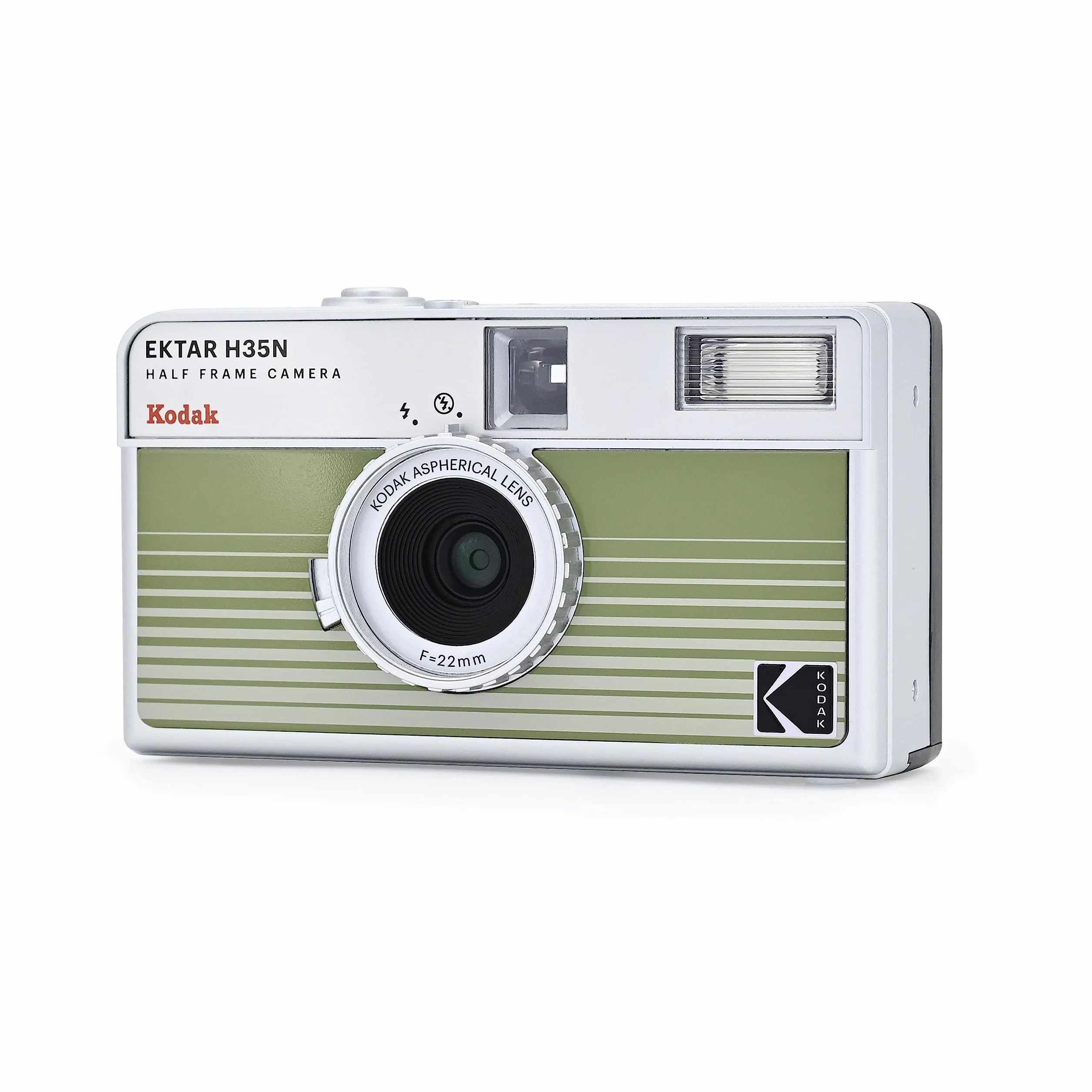 Kodak EKTAR H35N Appareil Photo Demi-Cadre, 35 mm, réutilisable, sans Mise au Point, Fonction Ampoule, Filtre étoile intégré, Objectif amélioré (Film et Pile AAA Non incluses) (Vert rayé)