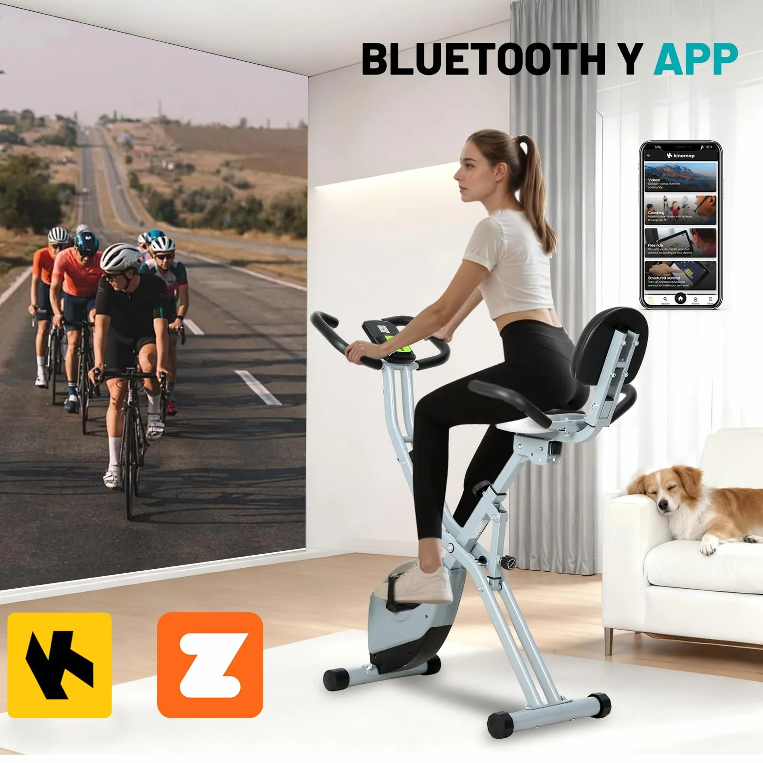 ISE 2-IN-1 Vélo d'Appartement Pliable, Cardio Training 8 Niveaux Résistance Magnétique, Bluetooth