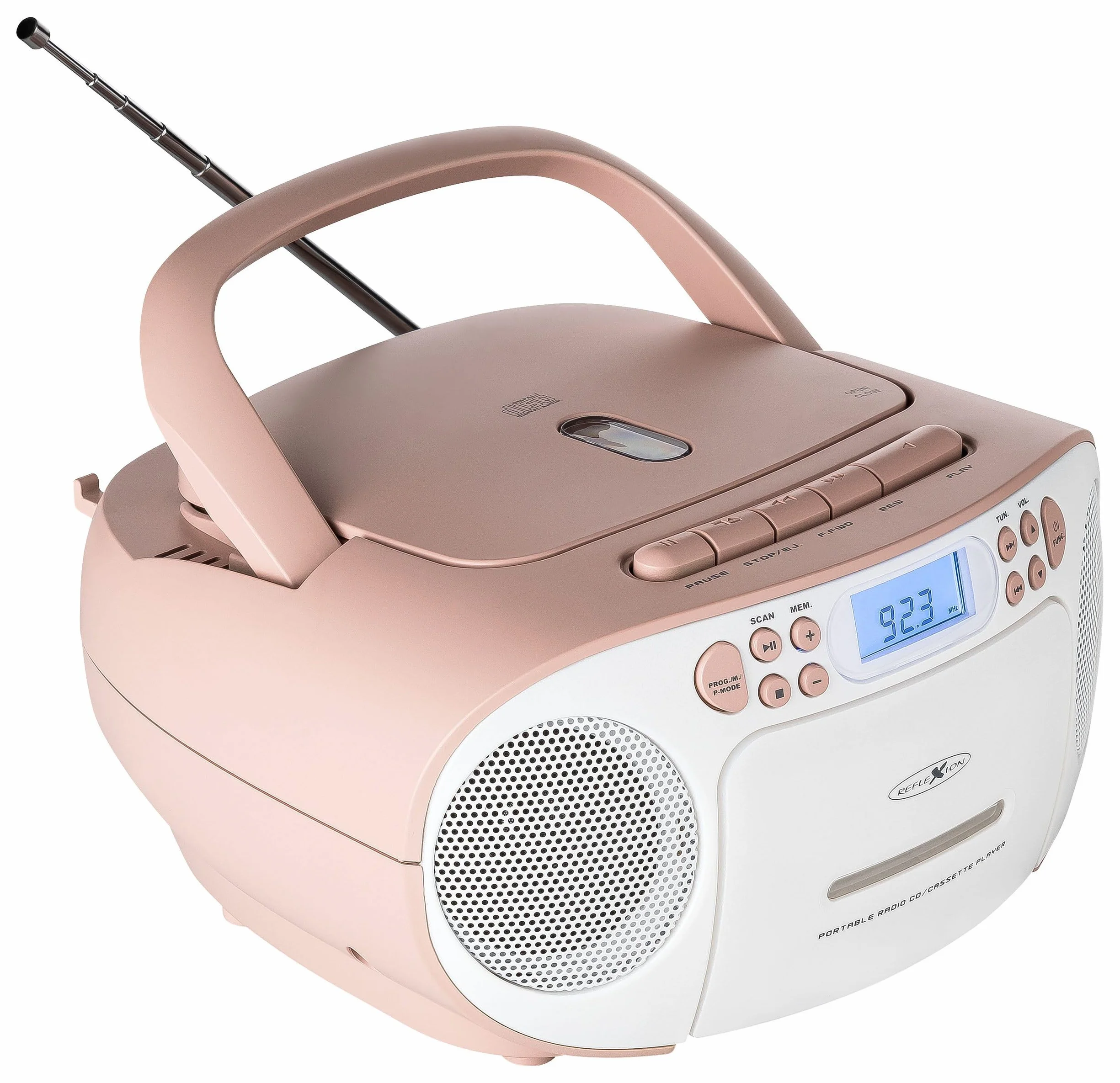 Reflexion RCR2260 Lecteur CD Cassette Radio FM PLL écran LCD AUX Prise Casque Blanc Rose