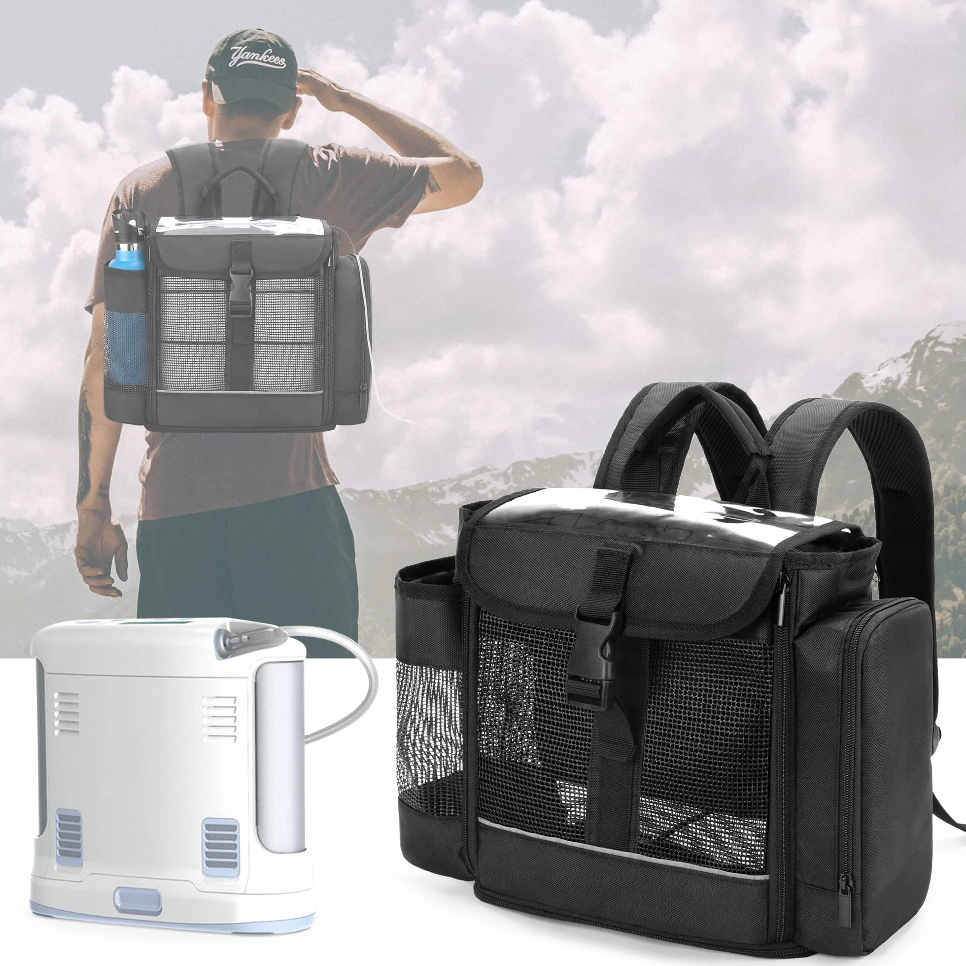 CURMIO Sac à dos portable pour concentrateur d'oxygène compatible avec Inogen One, Oxygo, Caire Units, SimplyGo Mini, POC Sac de voyage pour l'appareil et les accessoires, (Design Breveté), Noir