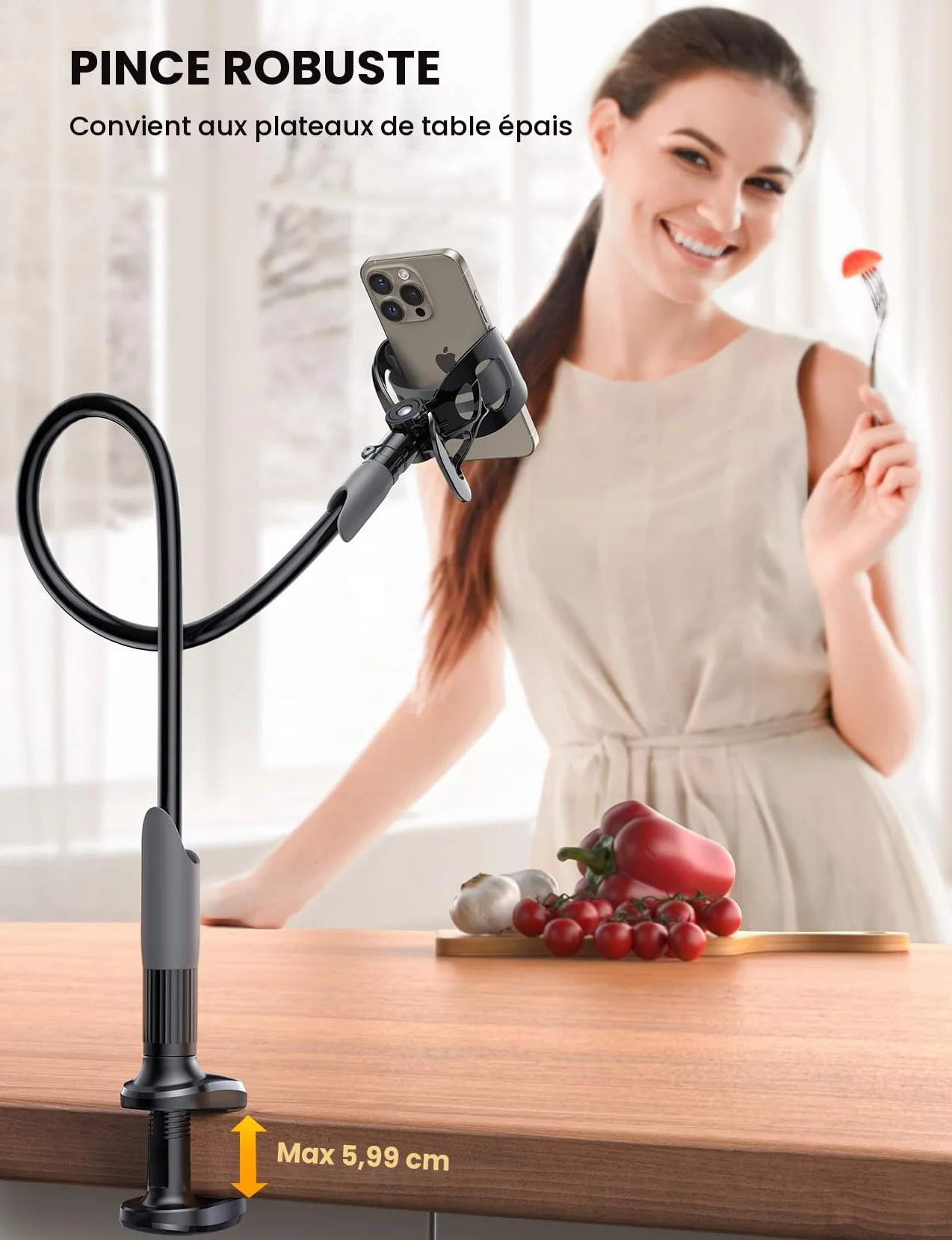 Lamicall Support Téléphone, Gooseneck Support Réglable - Universelle Rotation 360° Support pour iPhone 17 Pro Max Air, 16/15/14/13 Pro Max Mini, XS XR X 8 7, Switch, Samsung, Smartphones - Noir