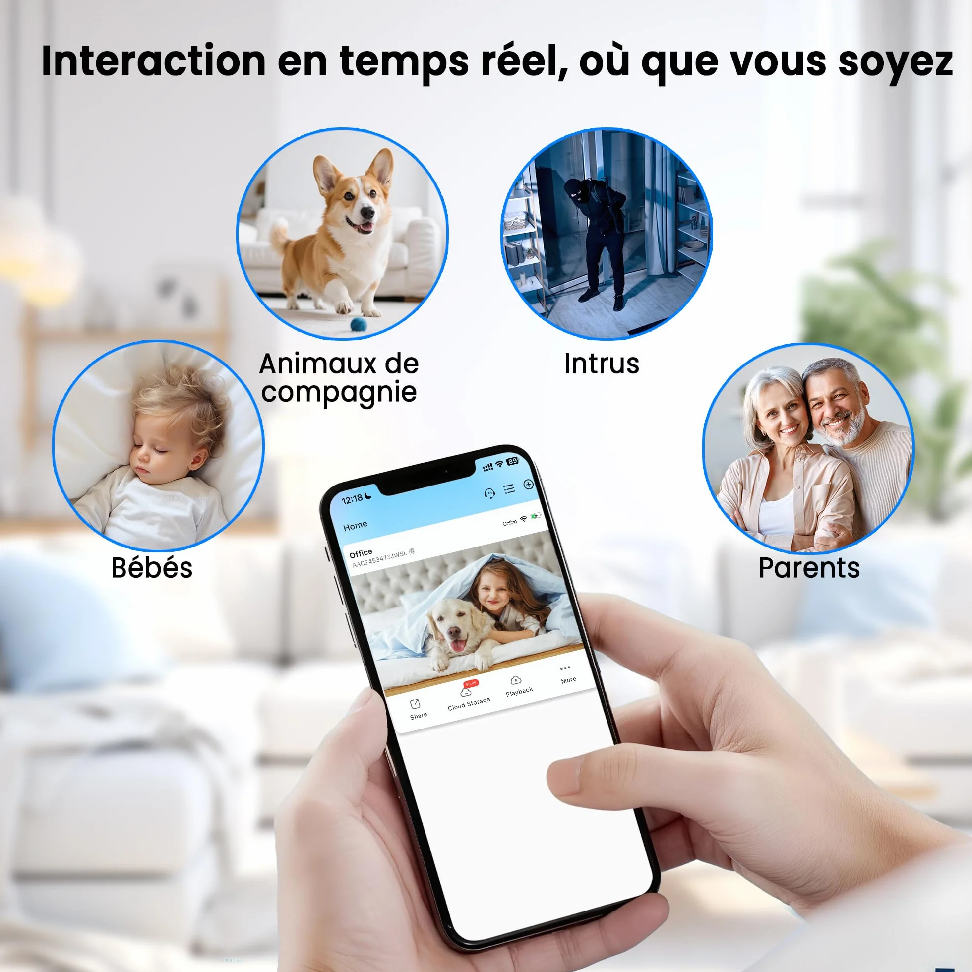 Caméra Espion Mini 4K Vision Nocturne WiFi - Caméra de Sécurité Intérieure Détection de Mouvement - Stockage Cloud Carte SD Batterie Intégrée