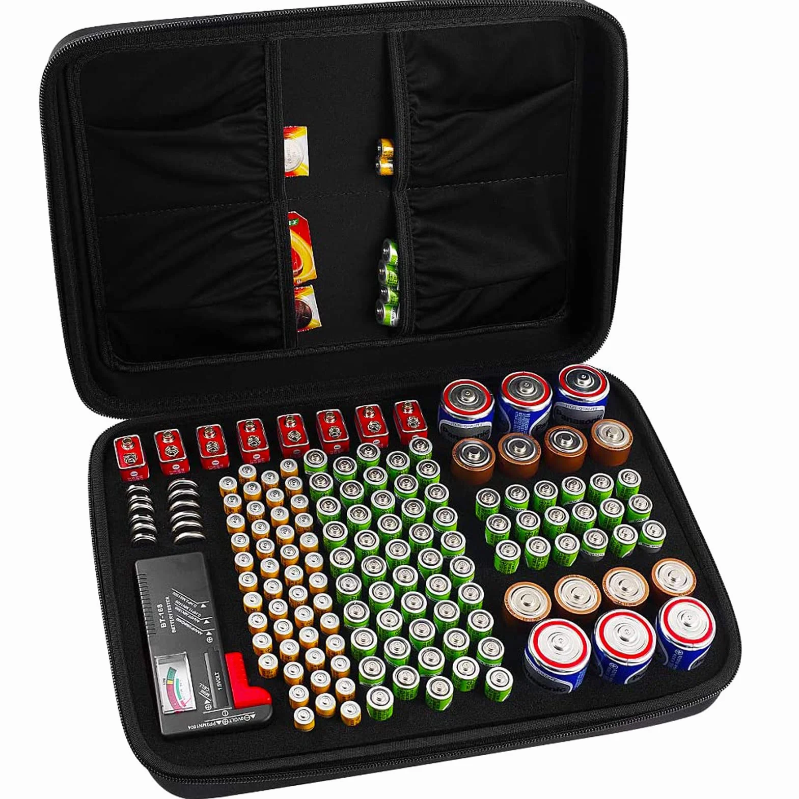 COMECASE Boîte de Rangement Rigide pour Batterie L L Holds_ 142 pièces + testeur.