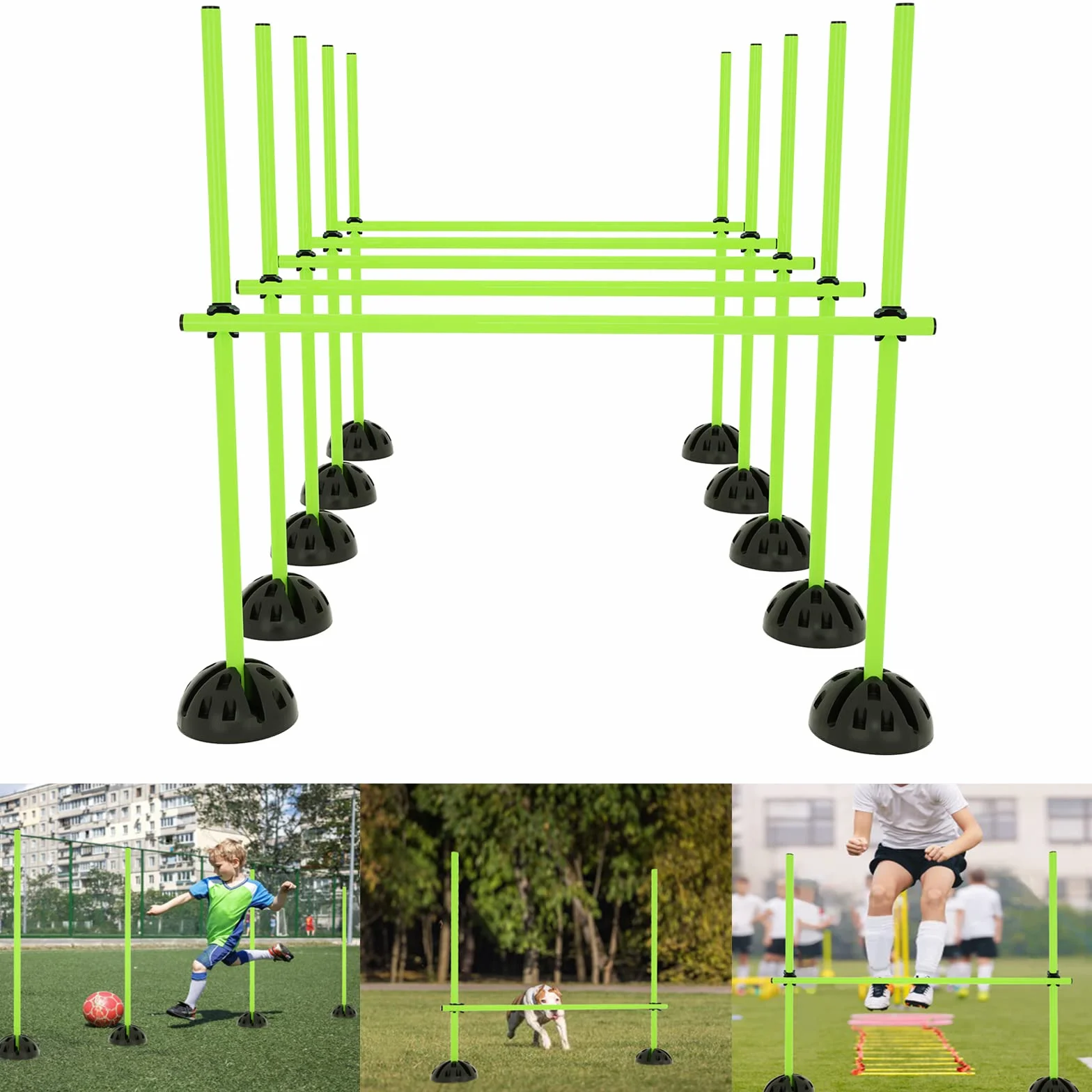 YRHome Kit de barres de saut d'entraînement d'agilité 15x100 cm 10 pieds X 10 clips verts