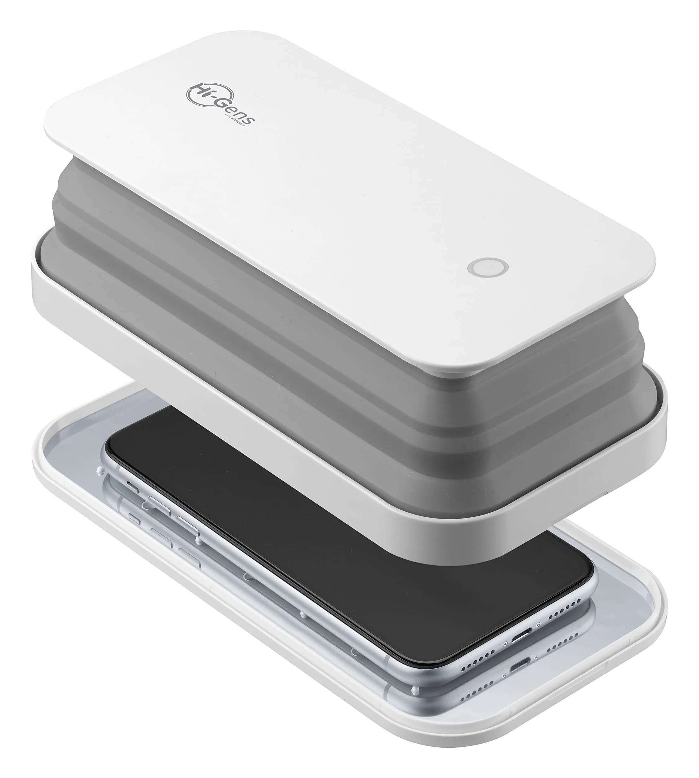 Cellularline | UVCSTERILIZERW | Hi-Gens, stérilisateur à lumière LED pour la stérilisation du Smartphone, avec émission de lumière Ultra-traviolette (UV-C), stérilisant 99,9% des bactéries.