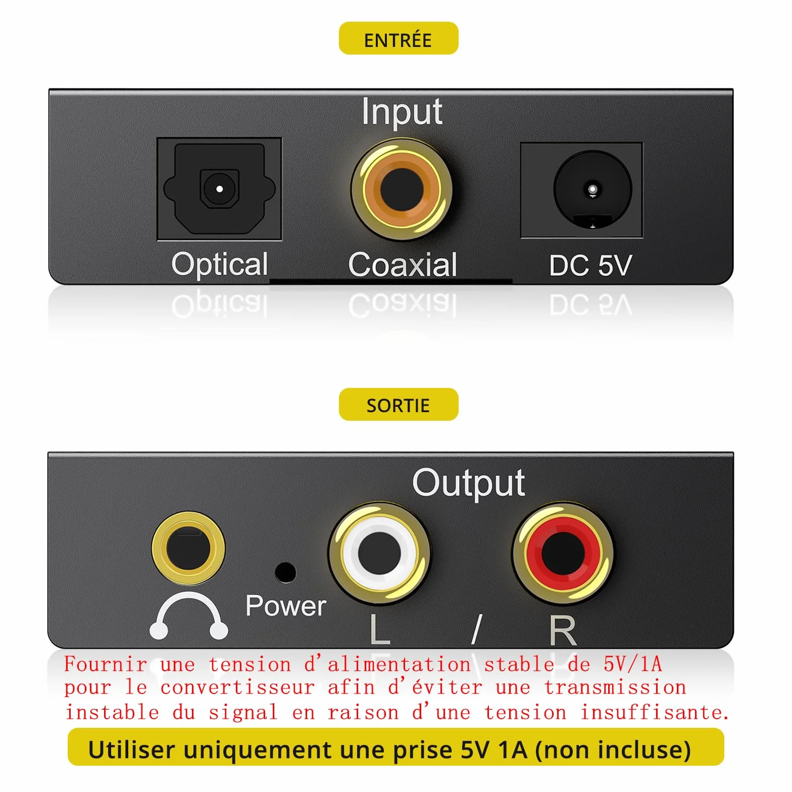 PROZOR Convertisseur DAC Audio 192kHz Optique Coaxiale vers RCA 3.5mm