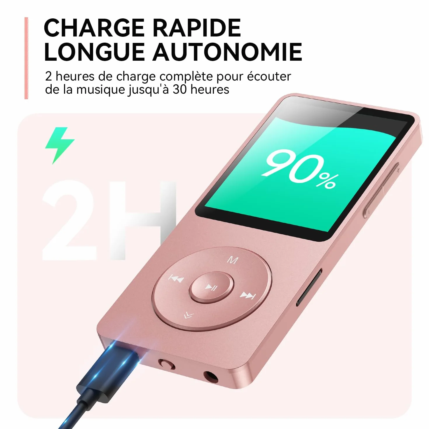 AGPTEK Lecteur MP3 Bluetooth 5.3 64Go Baladeur Portable HiFi 70H Autonomie Radio FM Or Rose