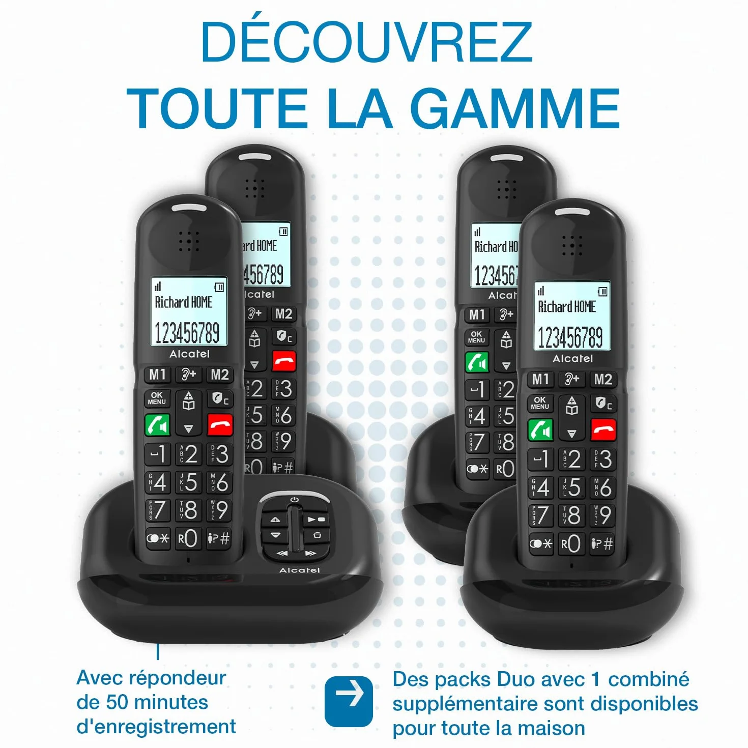 ALCATEL XL685 Voice Duo Téléphone Fixe sans Fil DECT Senior Format XL avec Répondeur, Grandes Touches, Noir
