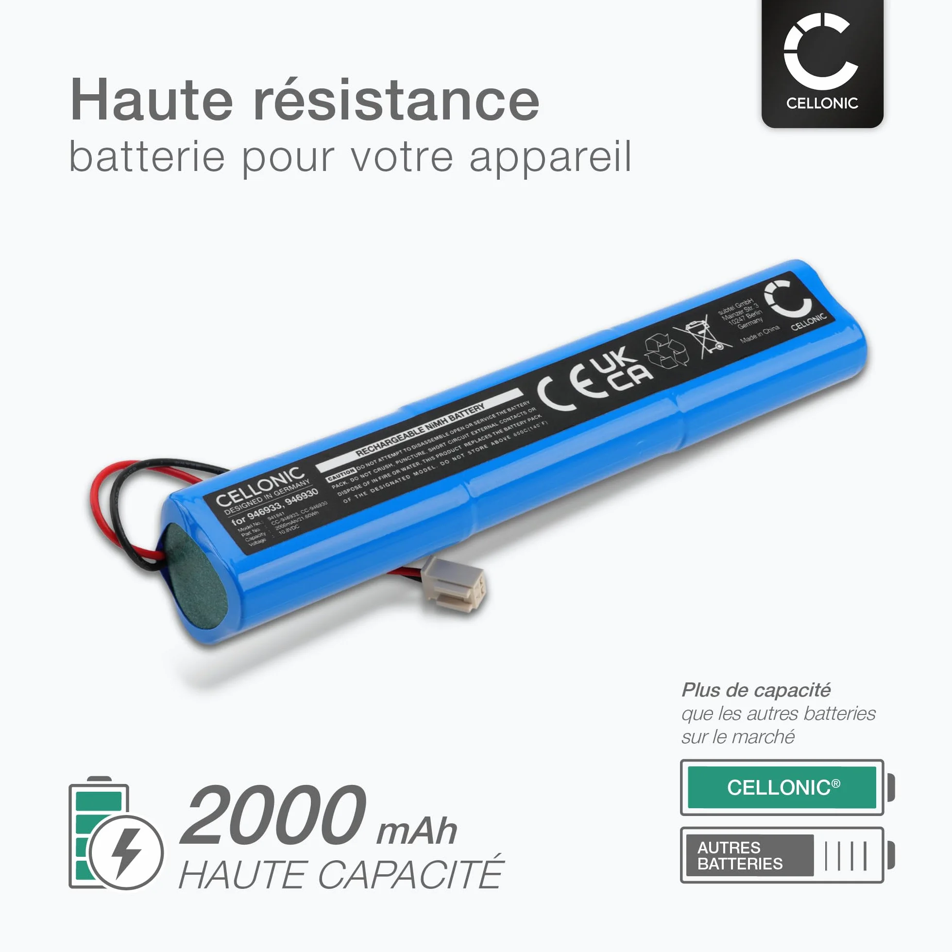 CELLONIC 1x Batterie pour Domotique/Smart Home Compatible avec Velux SSL 946933, Solar Shutter Motor, 946933 - (2000mAh, 10.8V)