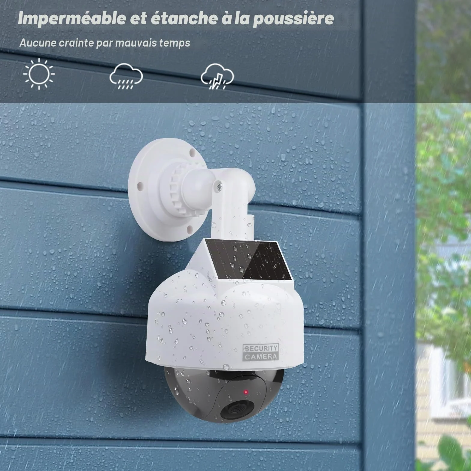 ERWEY Caméra Solaire factice factice avec Objectif - Caméra de Surveillance factice - pour l'intérieur et l'extérieur