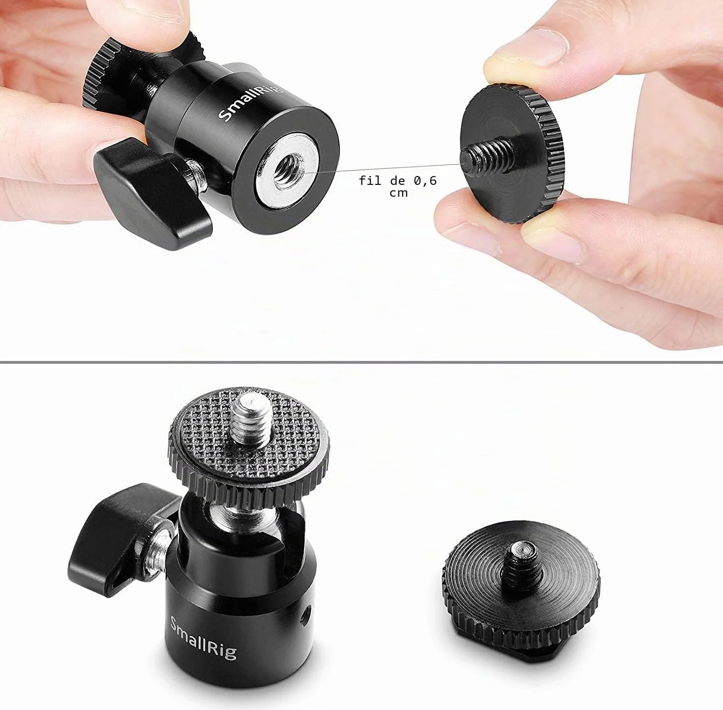 SMALLRIG Hot Shoe Mount Adaptateur Ball Head Mount Rotule Mini Moniteur Support avec Cold Shoe 761