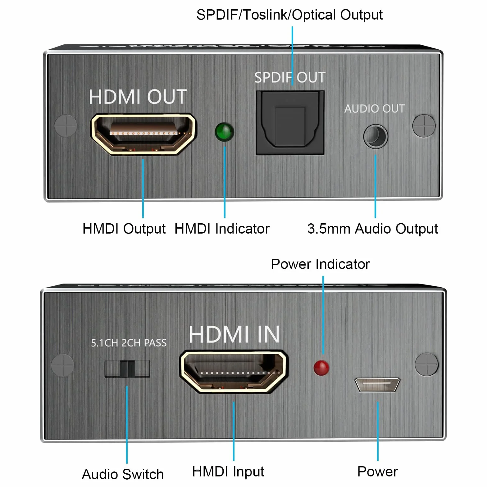 AMANKA HDMI Audio Extractor 4Kx2K, Convertisseur HDMI Optique HDMI pour Xbox PS4 Blu-Ray 3D Aluminum