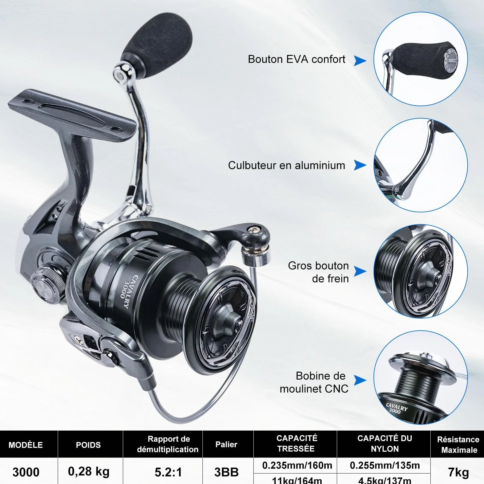 Goture Ensemble de pêche télescopique Carbone 24T 1,8 m 2,1 m 2,4 m 2,7 m Moulinet 5,2:1 Ligne 150 m 14 kg
