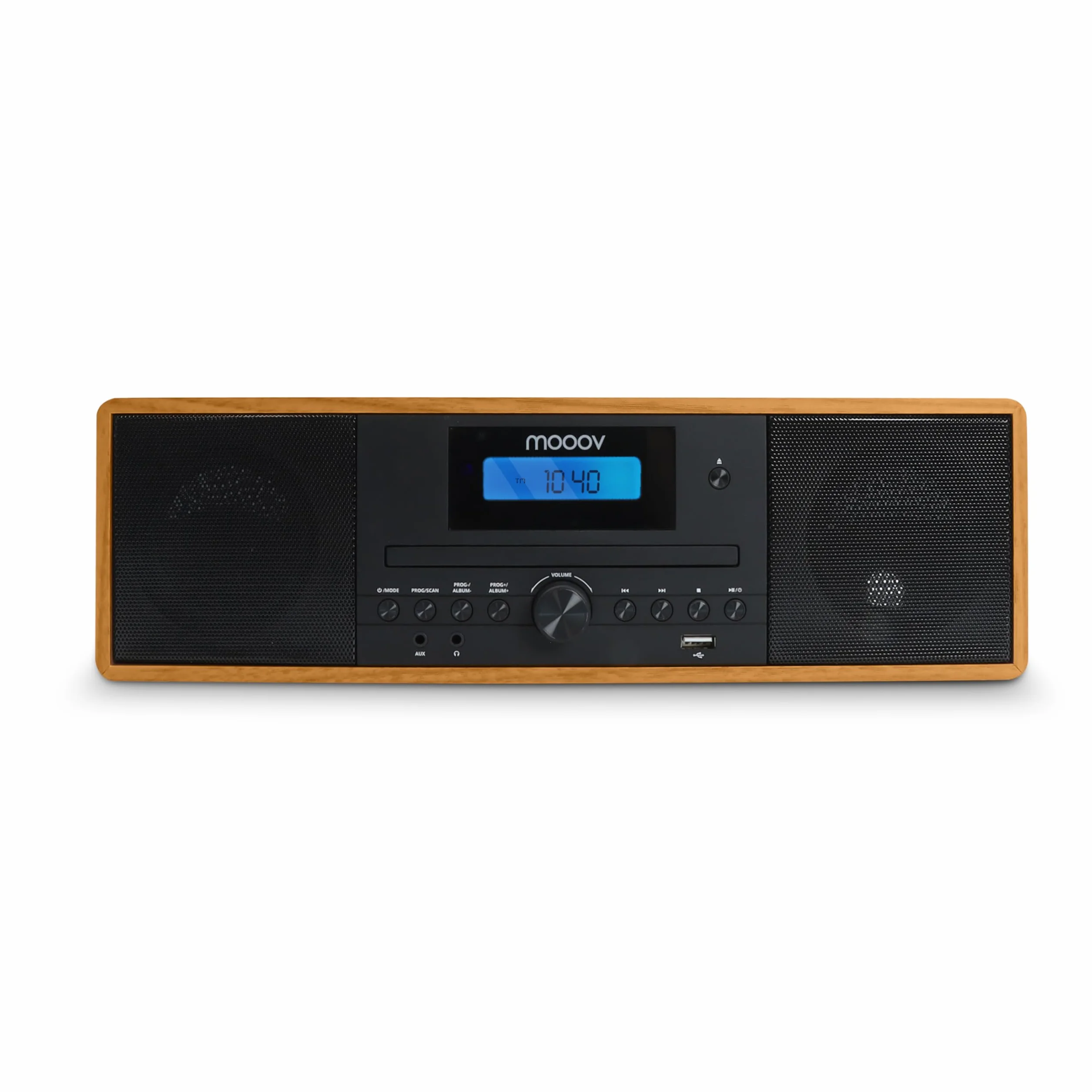 MOOOV Micro-Chaine HiFi Bluetooth sans Fil FM CD USB Télécommande Effet Bois Mini Chaîne Enceinte Vintage
