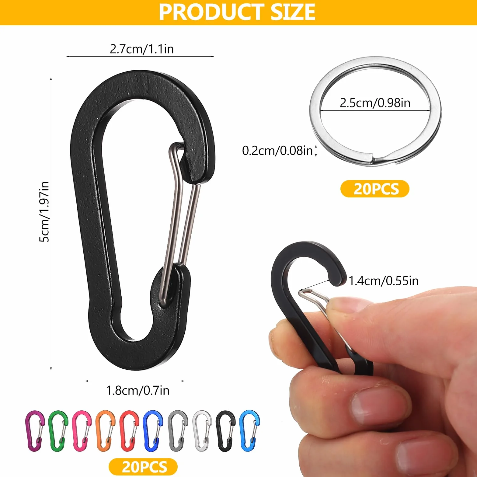 Mousquetons en Aluminium Colorés Porte-clés avec Anneau pour Randonnée Sac à Dos Pêche Camping 10 Pièces